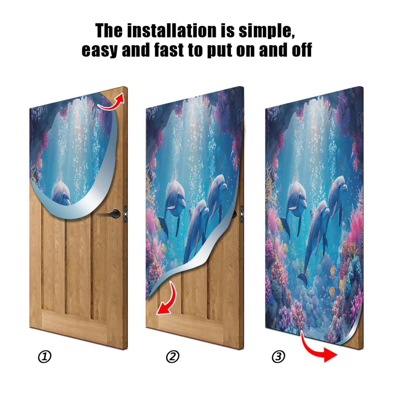 FLildon Ocean Dolphins Door Cover Decoration, Party Accessory Porch Decor for Festive Ornament Room Door Covers 32 x 79 Inch