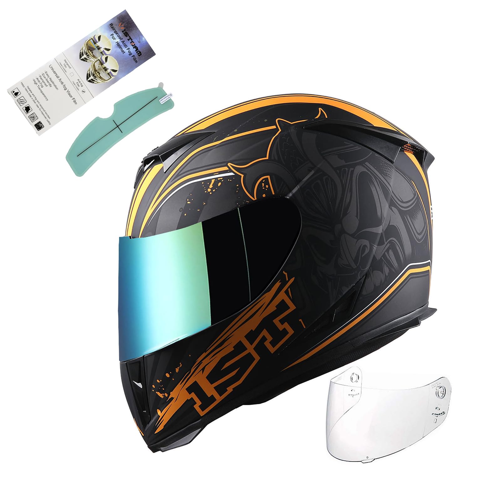 1Storm Motorcycle Full Face Helmet Skull King Matt Black + One Extra Clear Shield: HJK311