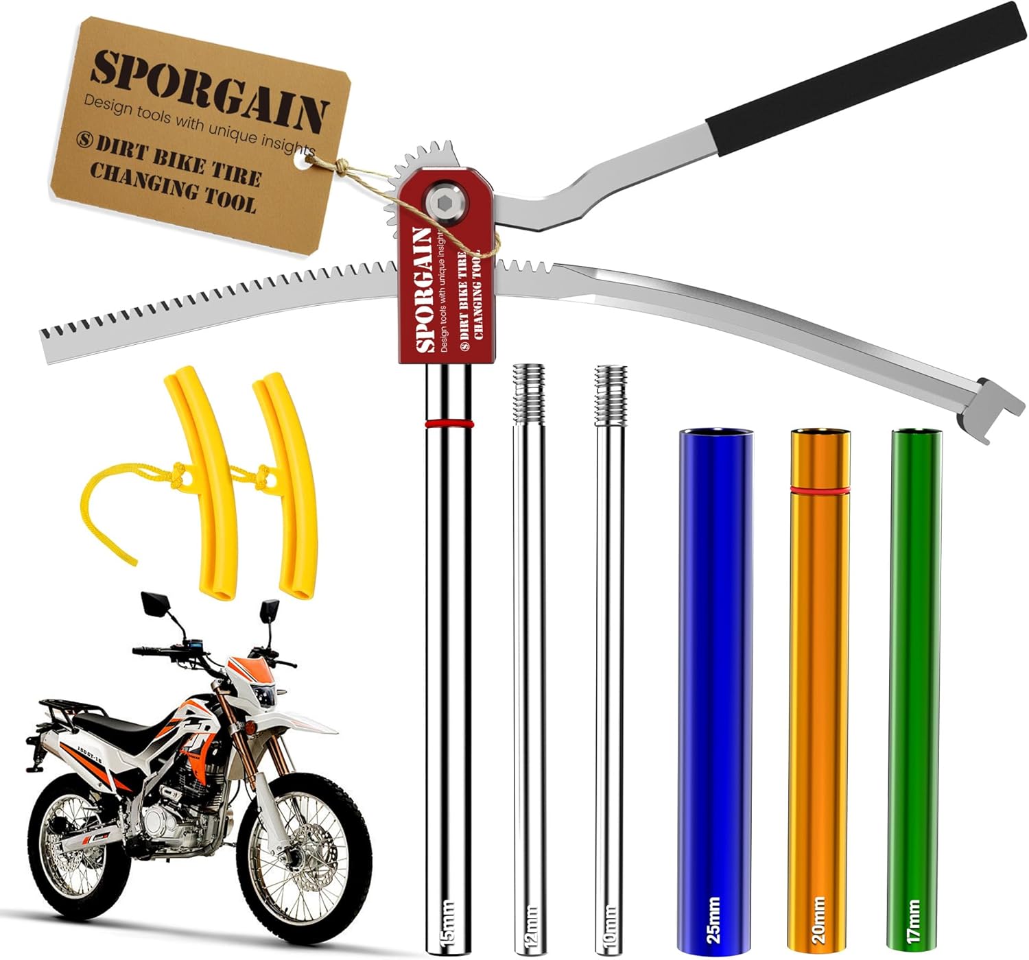 SporGain Dirt Bike Tire Changing Kit No-Pinch Tire Tools Fits Motocross Enduro and Dirt Bikes Compatible with 16"-21" Wheels 10-25mm Axles