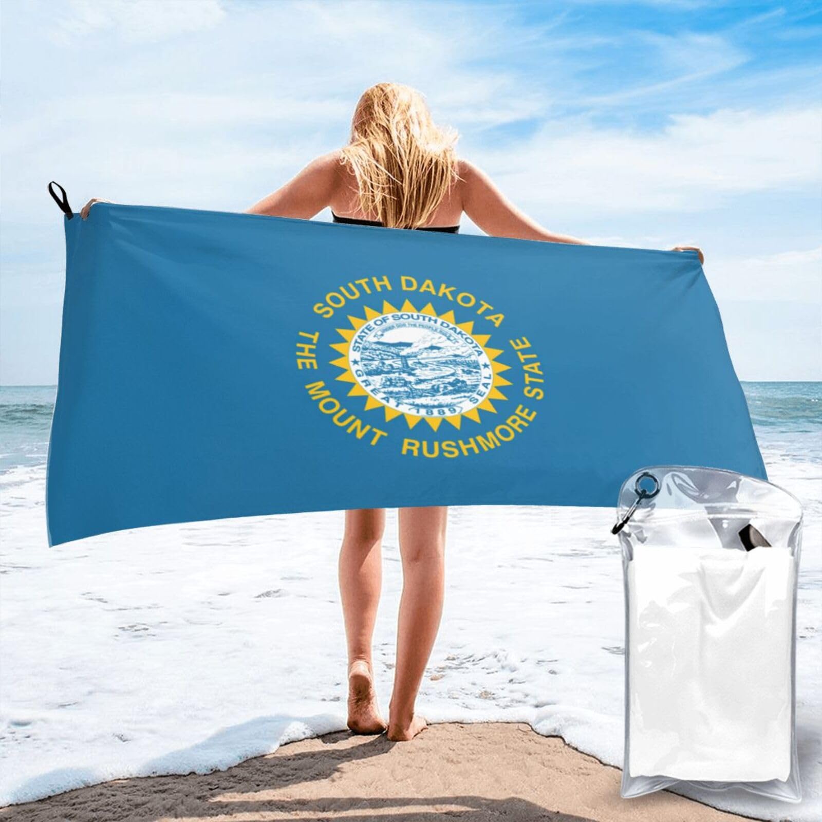 DIEzig South Dakota Flag Print Beach Towel Fast Dry Thin For Holiday Vacation Cruise Gym Swimmers