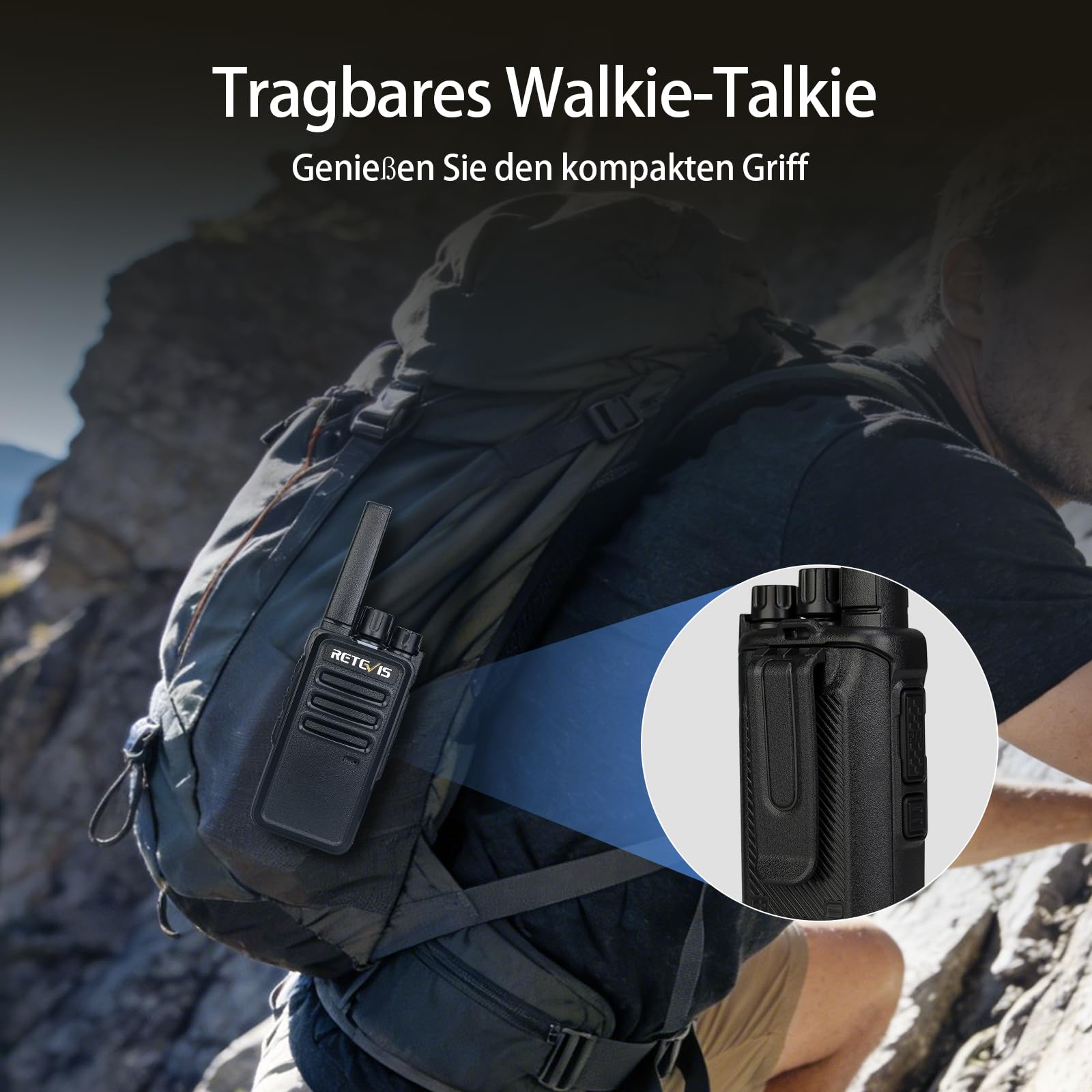 Retevis RT668 Walkie Talkie Professionali, Ricetrasmittenti PMR446, 1200mAh, VOX, Anticaduta, Antipolvere, Walkie-Talkie con Auricolareper per Sport All'aria Aperta,Escursionismo (Nero, 2 Pezzi)