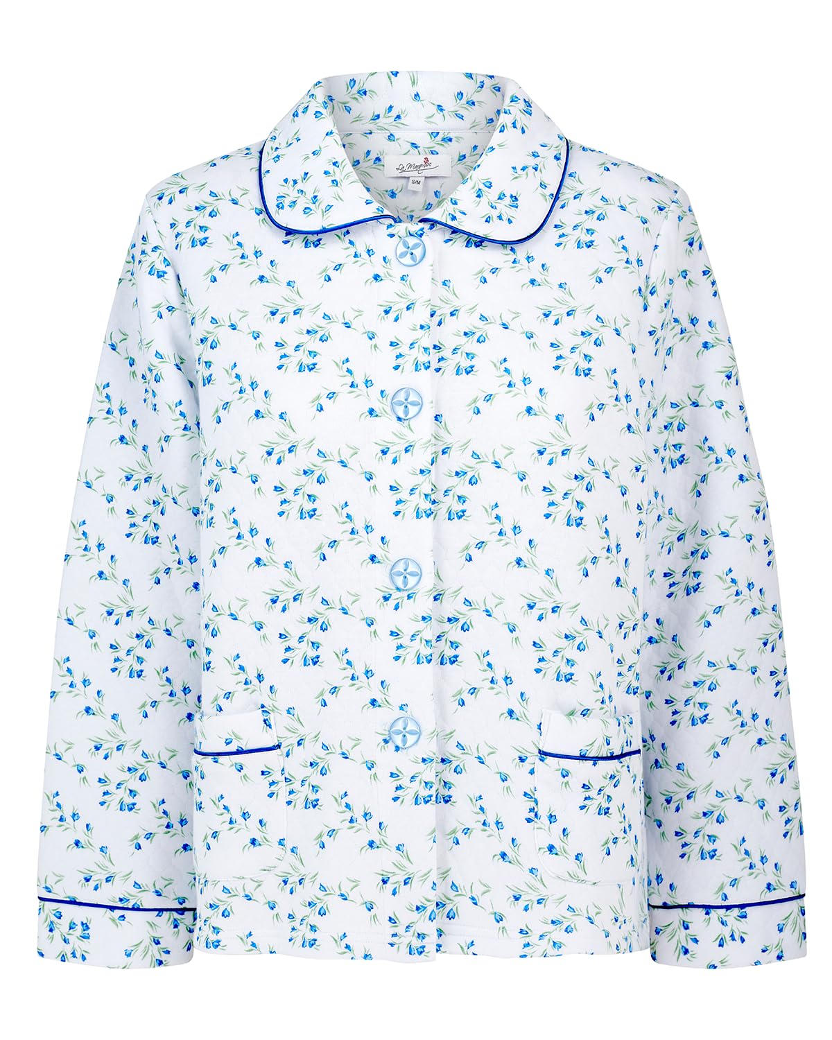 Slumber Hut Ladies 'Moonlit Tulip' Mock Quilt Button Bed Jacket 67481 Blue S-M
