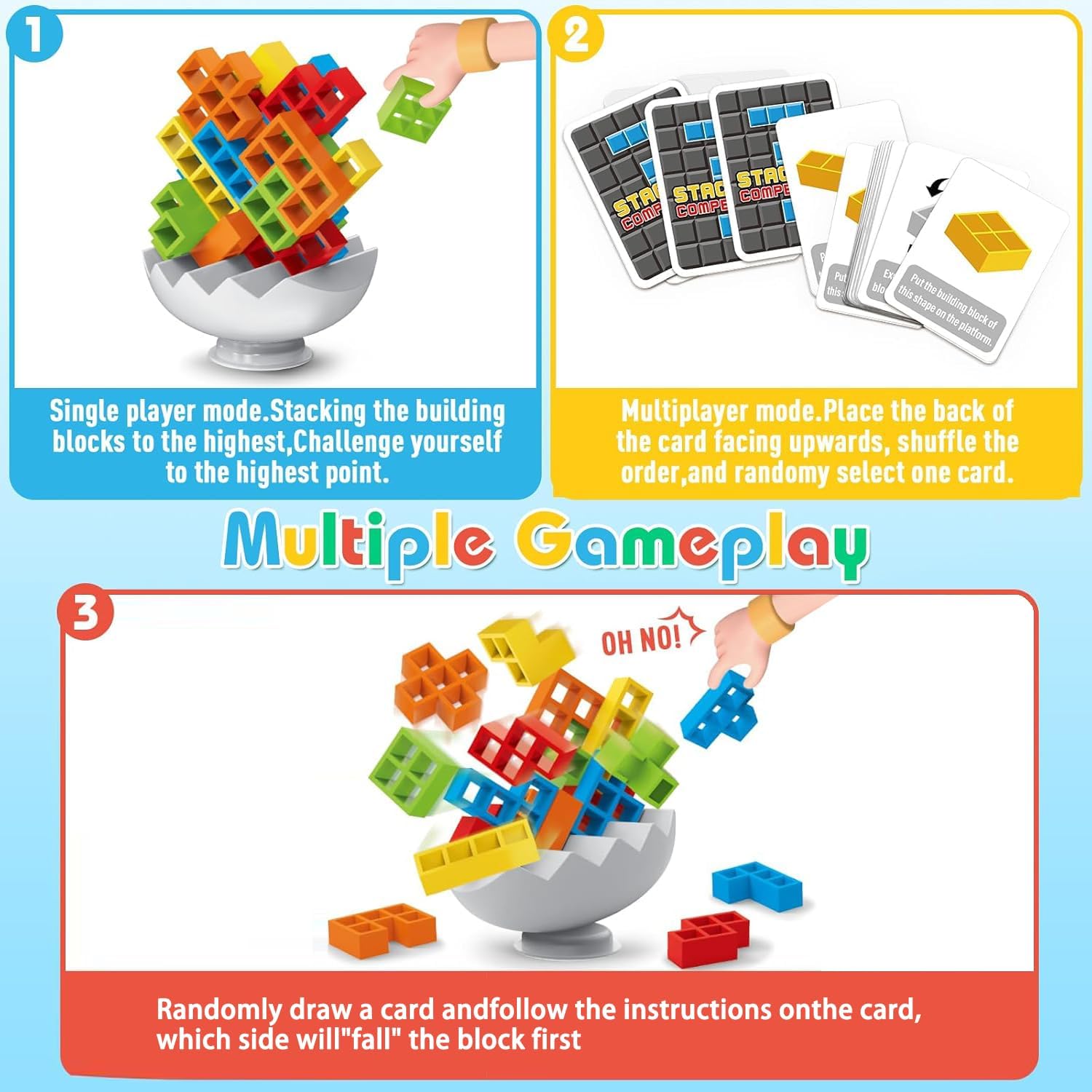BBnote 70PCS Stack Game for Adult & Kids, 3D Tetra Board Tower Games for Family Travel Party, 2 Players Balance Stacking Toy, Team Toys Building Block