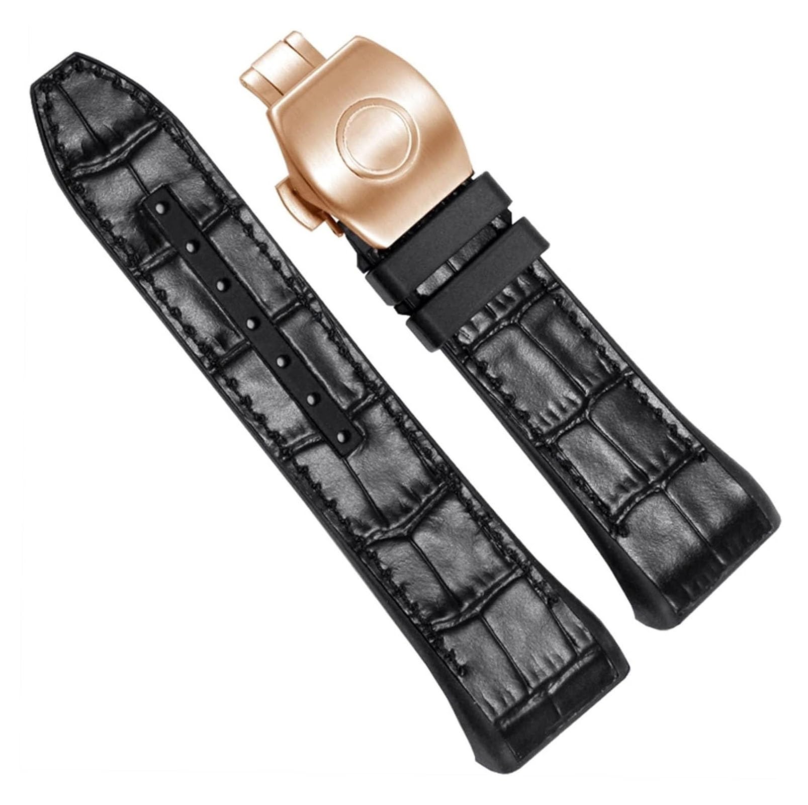 Bracelet Franck Muller V45 en cuir véritable et nylon noir boucle rose gold - 8