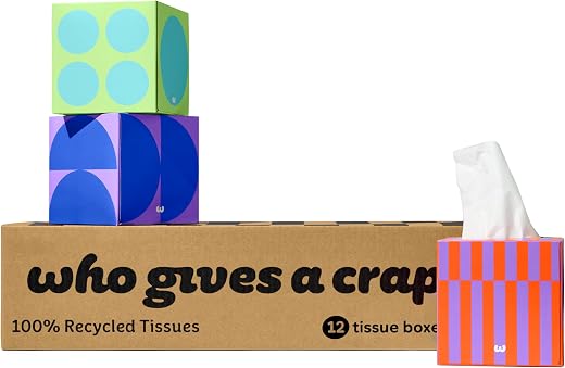 Who Gives A Crap Facial Tissues - Pack of 12 Forest Friendly Tissues, Ultra Soft Tissues Free of Inks, Dyes, or Scents