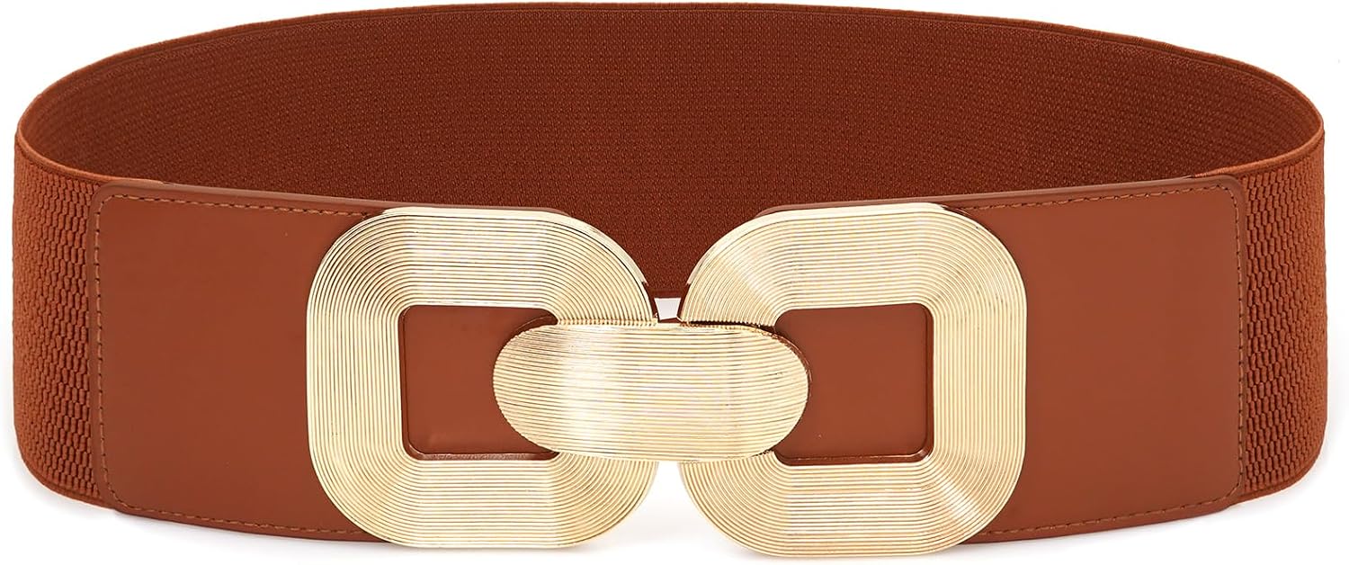 Women Wide Elastic Waist Belt for Dresses Stretchy Belts with Gold Buckle