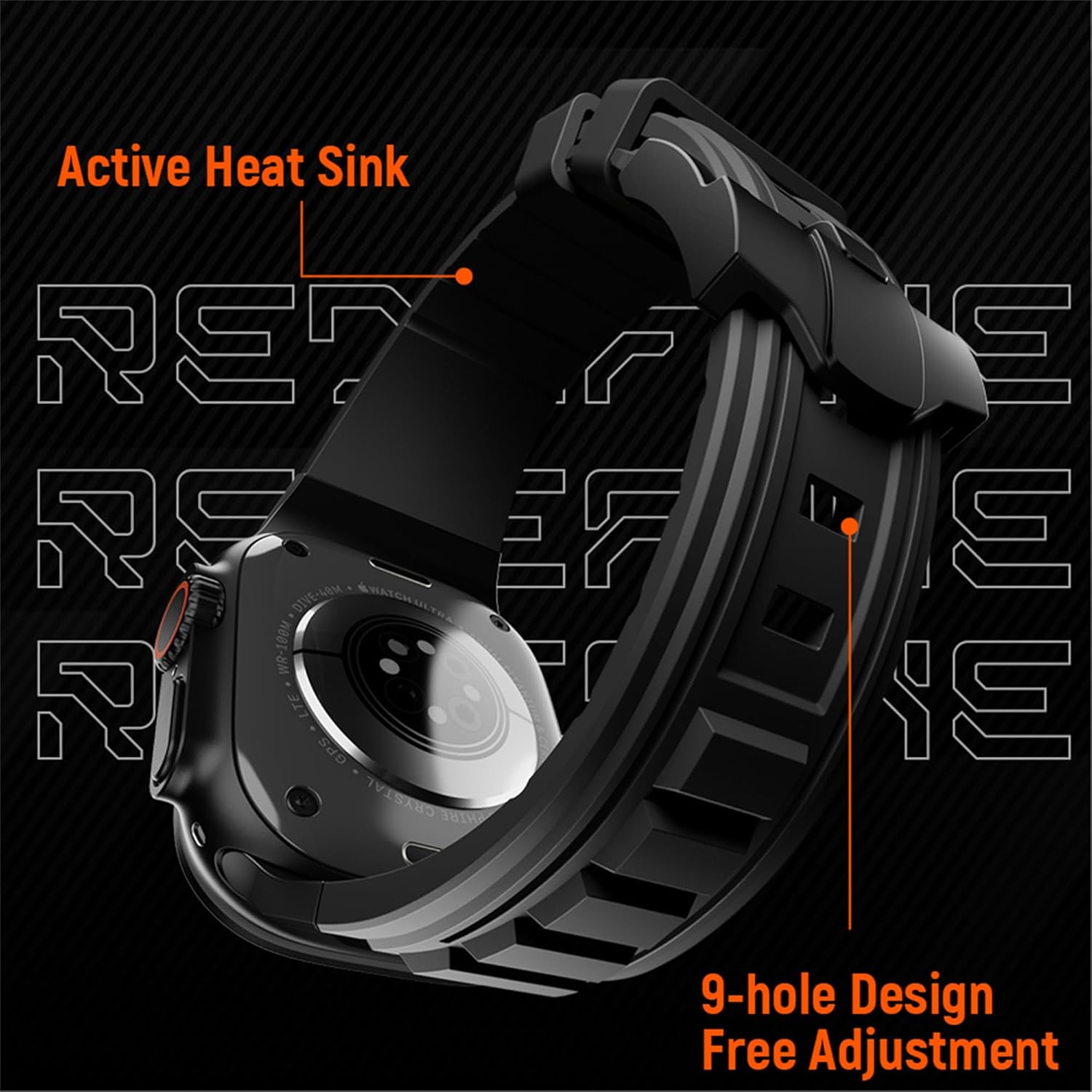 Sport Band for Apple Watch Ultra 3 2 Band 49mm 46mm 45mm 44mm, Men Tactics Rugged Silicone Rubber Waterproof Strap with Stainless Steel Metal for iWatch Series 11 10 9 8 7 6 5 4 SE 3 2 1 - Image 4