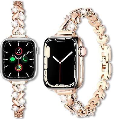 GAXIDY Bling Diamond Bands Compatible with Apple Watch Series 10/9/8/7/6/5/4/3/2/1/SE,Jewelry Sparkle Dressy Metal Bands for iWatch 38mm/40mm/41mm/42mm/44mm/45mm/46mm/49mm