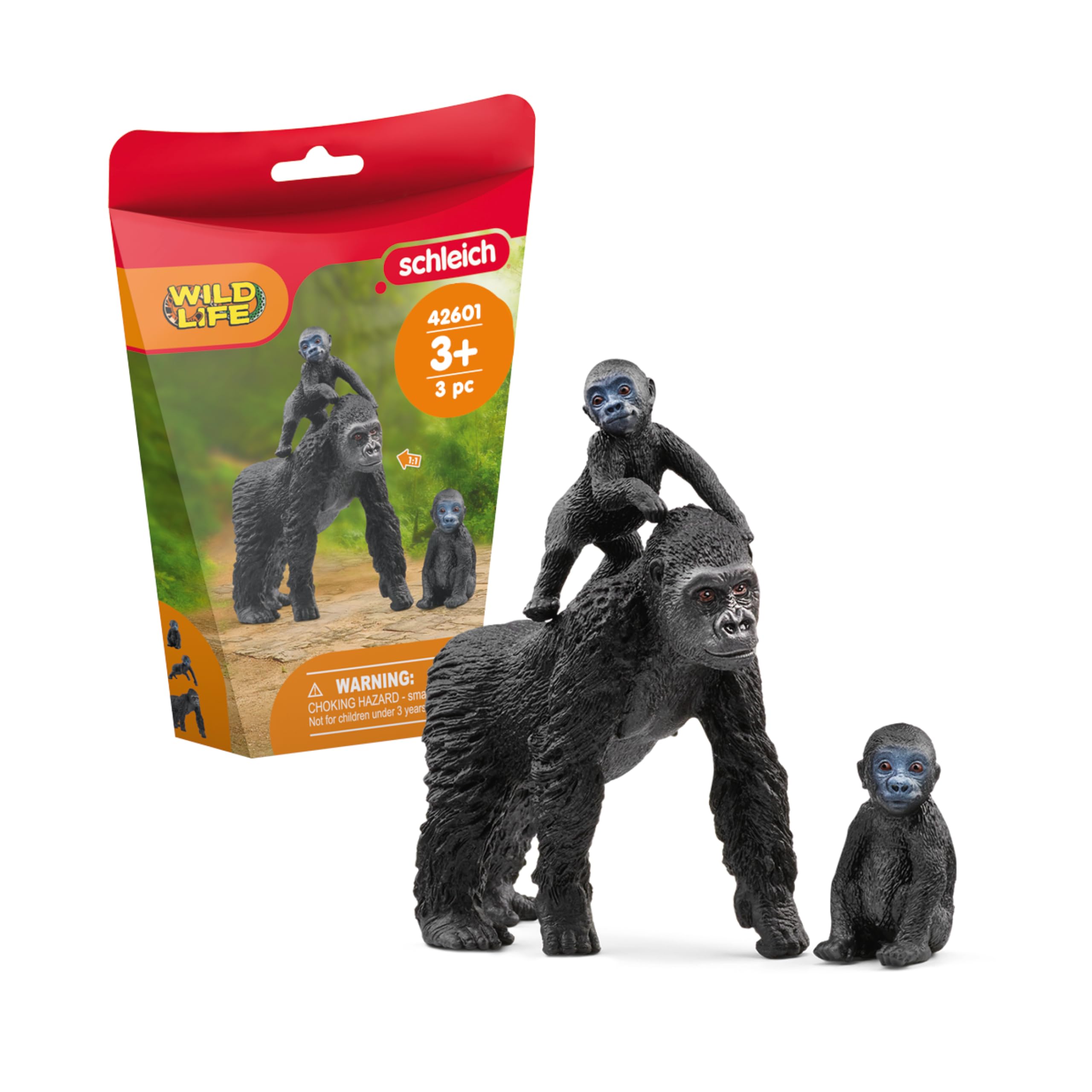 Schleich Wild Life, Monkey Jungle Animal Toys for Boys and Girls, Gorilla Family Set with Gorilla Mother and Babies, Ages 3+