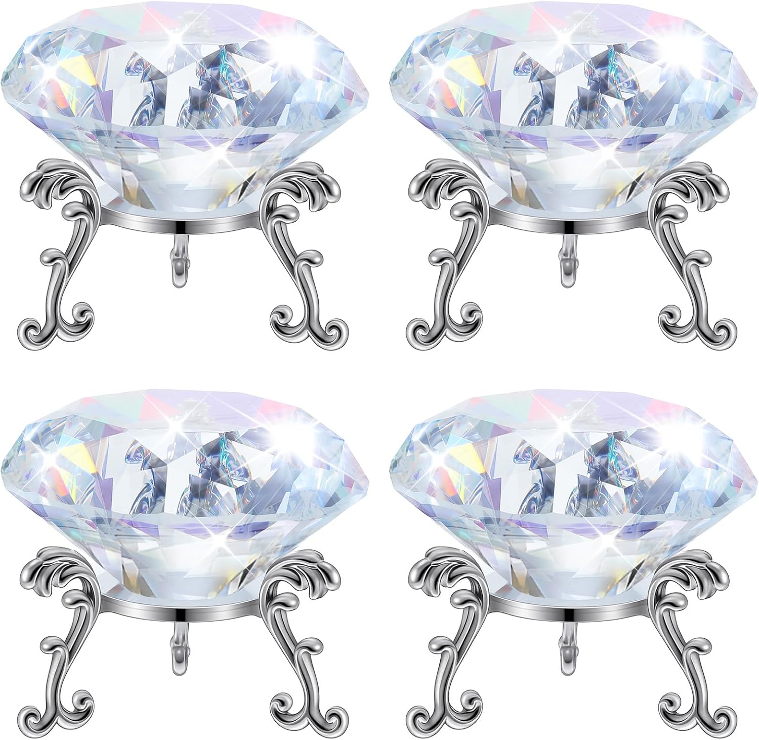 4 Pcs 60mm(2.36 in) Large Crystal Diamond Paperweight with Stand Jewels Wedding Decorations Centerpieces Home Decor, 60mm, Clear
