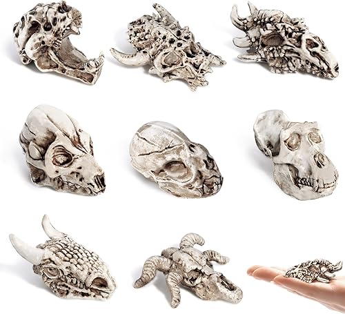 Miniatura 8 de Bbiamsleep 8 Pcs 2.3 Inch Animal Skulls Figurine Resin Mini Skulls Dinosaur Alien Animal Skulls Decor Ornament Mini Skull Heads for DIY Projects