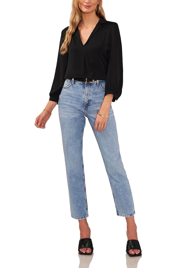 Vince Camuto Women's Collared Long Sleeve Blouse with Shirtale, Rich Black, Large by Vince Camuto - Image 3