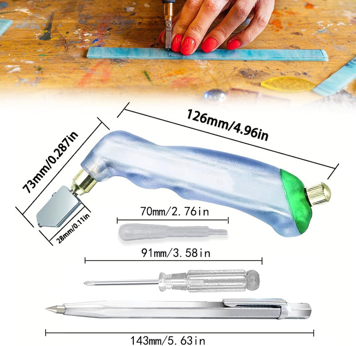 Set di strumenti per taglio e mosaico del vetro, kit professionale fai da te per lavori in vetro, inclusi utensili da taglio e saldatore