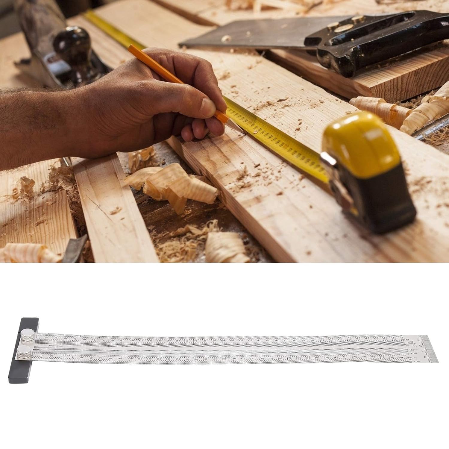 Professional Stainless Steel Line Ruler 400mm Precision Measuring Tool with Hole Scale Markings for Woodworking Carpenters and DIY Projects Durable Metal Construction