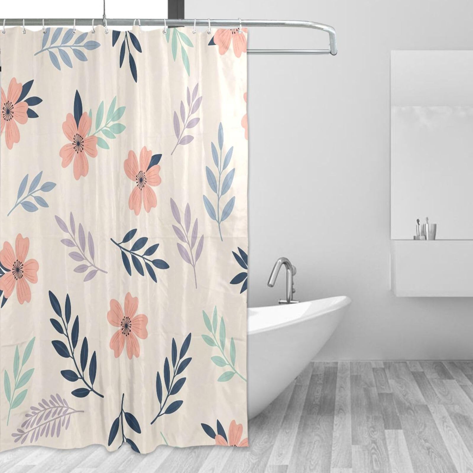 Rideau de douche imperméable fleuri beige 157x183 cm avec ses 12 crochets