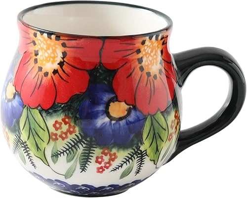 Miniatura 11 de ALMA Taza de café hecha a mano de 12 oz, taza de cerámica para calentar las manos, apta para microondas y lavavajillas, taza con flores (Esplendor