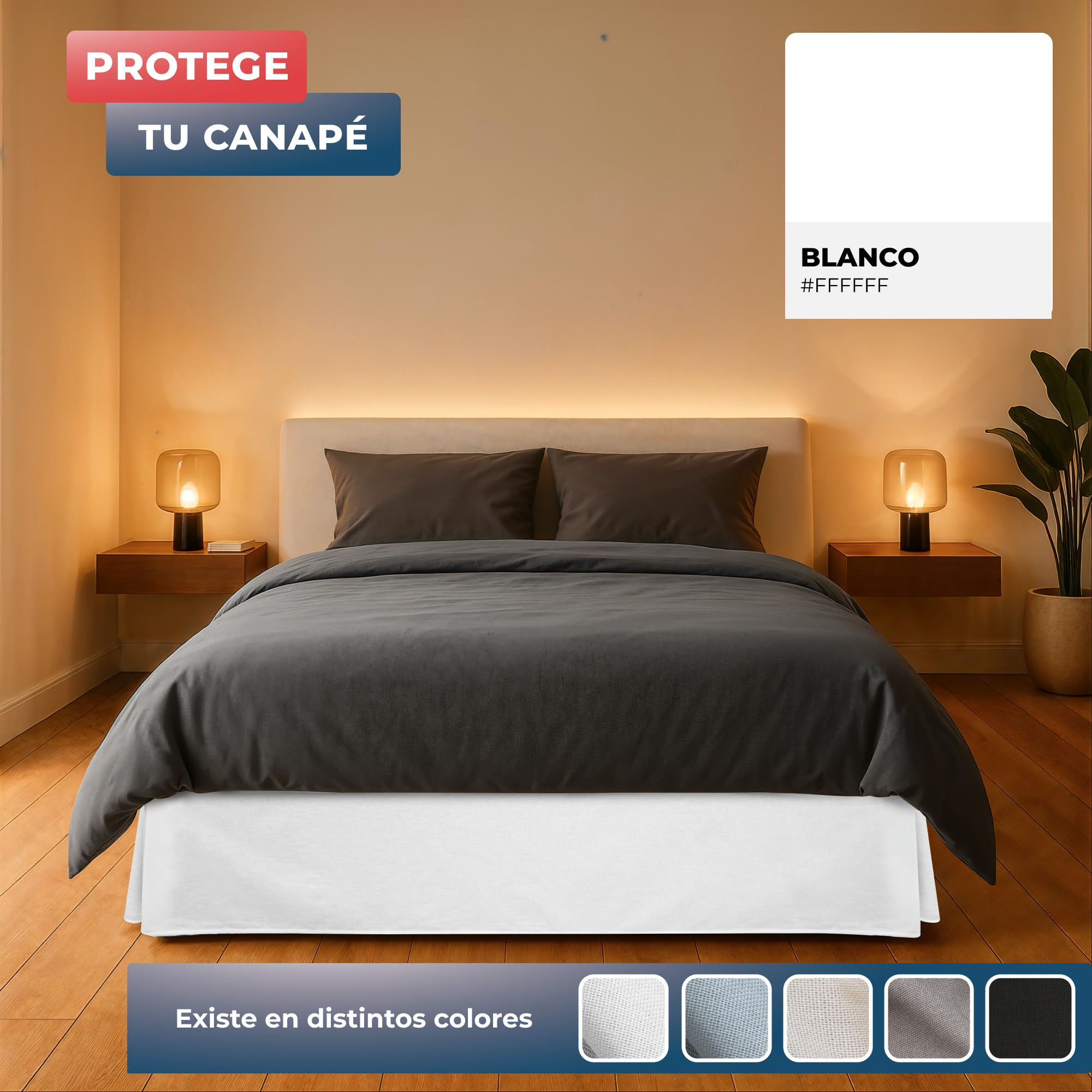 Wrappybag Falda de Cama Cubrecanapé 180 x 200 cm – Funda Somier con Faldones de Cama Largos hasta el Suelo – Renueva, Protege y Cubre tu Somier – Color Blanco – 8 Tamaños