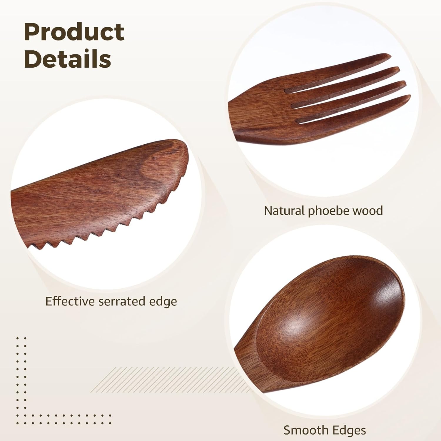 24 Pcs Wooden Utensils for Eating - Wooden Spoon Fork Knife Cutlery Set Reusable Wood Flatware Dinner Tableware Set for Daily Meals, Travel, Camping, Picnic