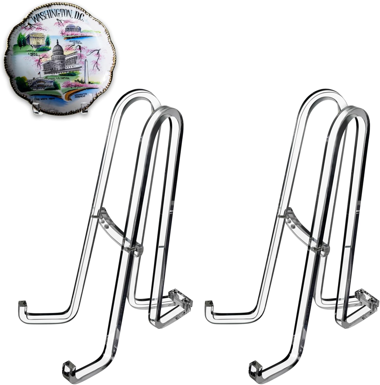 AMT 12 Inch 2 Pack Plate Stands for Display - Holder Stand + Acrylic Frame Holder Picture, Decorative Plate, Book, Photo Easel