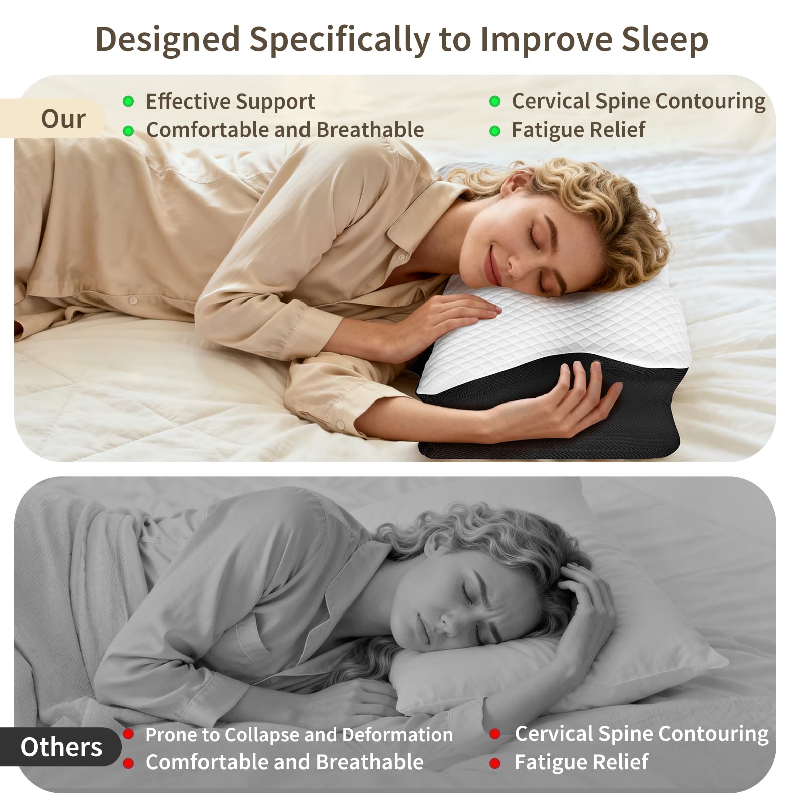 Cuscino per dolori al collo, cuscino ortopedico in memory foam, cuscino ergonomico per chi dorme sul fianco, cuscino cervicale per dorme laterale, schiena e addome, 61,7 x 37 x 13/13,6 cm
