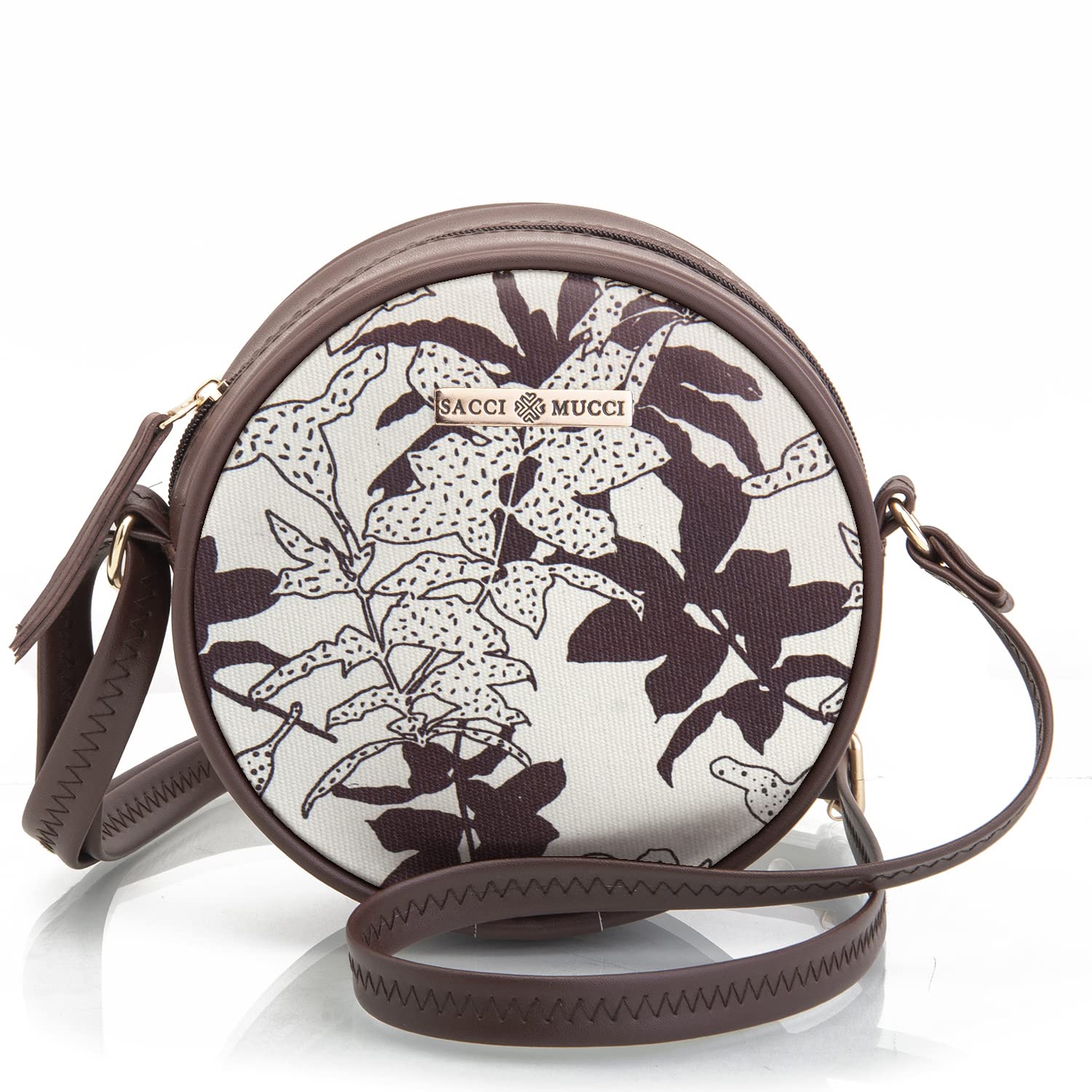 SACCI MUCCI Womens Full Moon Vegan Leather and Canvas Round Sling Bag for Women and Girls | Crossbody |Trendy | Ladies Purse | Side | Shoulder Bag (Brown) (B0BVFZSKKQ) Amazon Price History, Amazon Price Tracker
