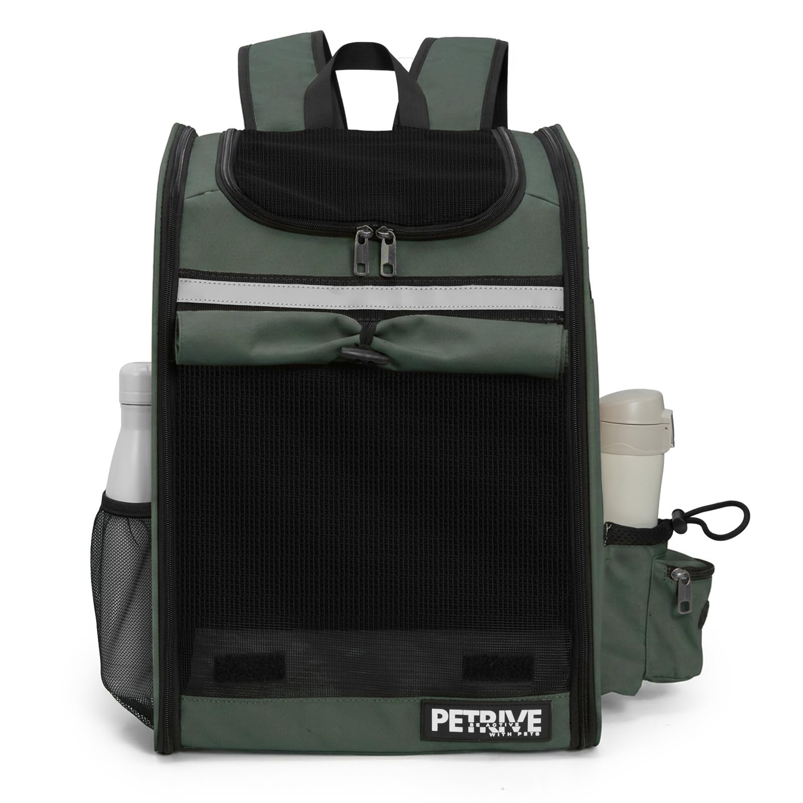 PETRIVE Haustier Rucksack für Katzen und kleine Hunde, erweiterbar, faltbar, mit verstärktem Netz und stabilem Boden, Leichter Transport-Rucksack für Reisen, Spaziergänge und Tierarztbesuche (Grün)