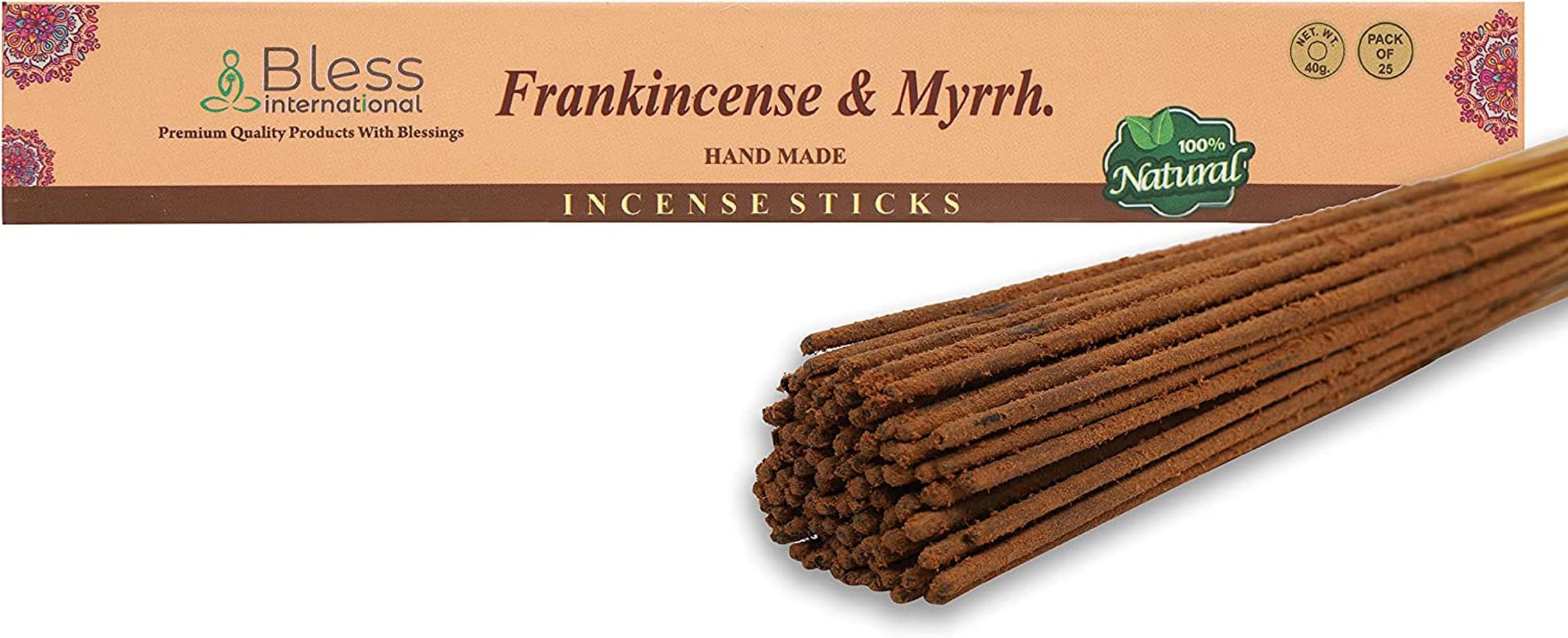 Bless-Frankincense-and-Myrrh 100%-Natural-Handmade-Hand-Dipped-Incense-Sticks Organic-Chemicals-Free For-Purification-Relaxation-Positivity-Yoga-Meditation The-Best-Woods-Scent (25 Sticks (40GM))