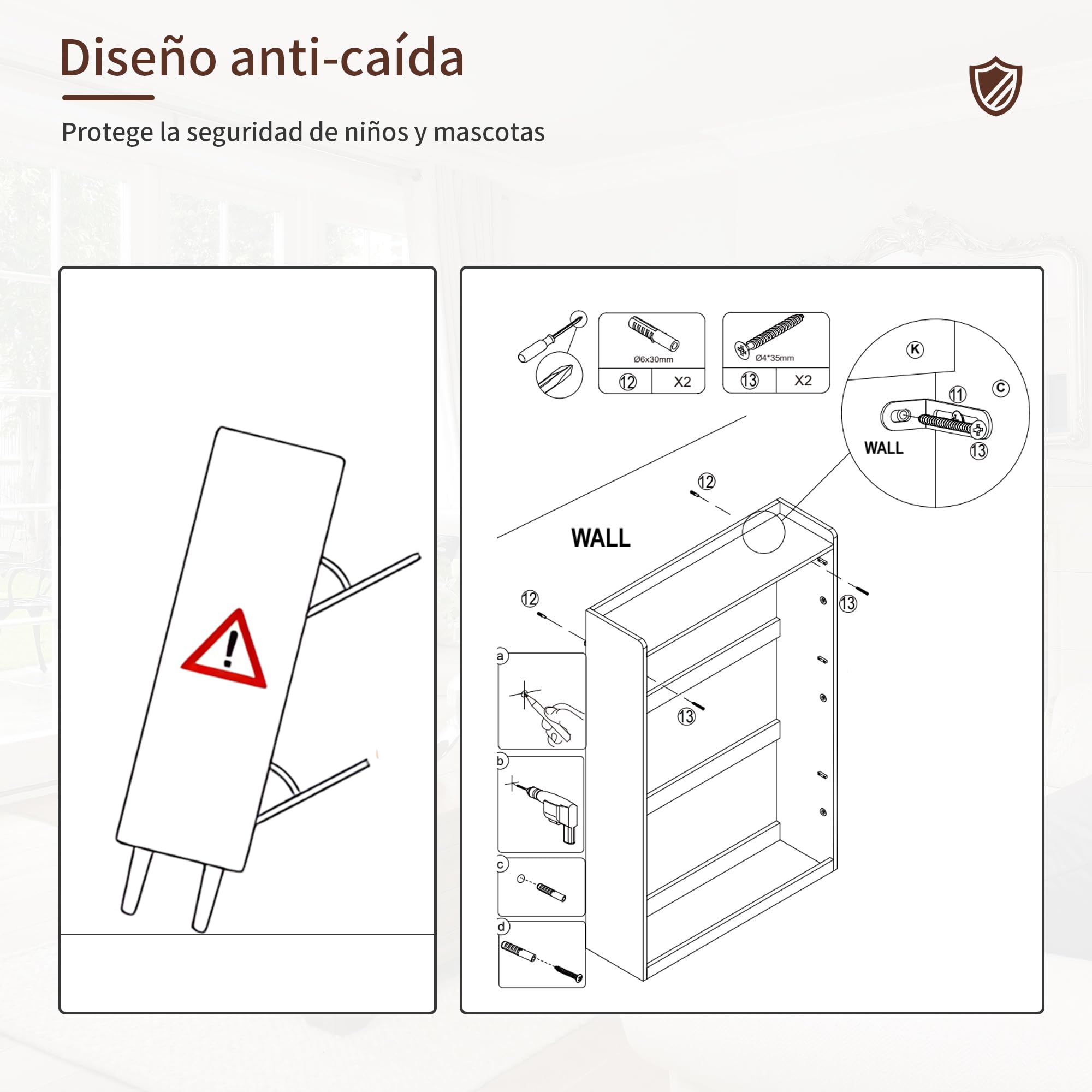 BonVache Mueble para Zapatos Estrecho, Armario basculante con Puerta de persianas, Mueble con 3 abatibles y 6 estantes Ajustables, Almacenamiento de Zapatos de Madera, 80x24x120 cm, Blanco