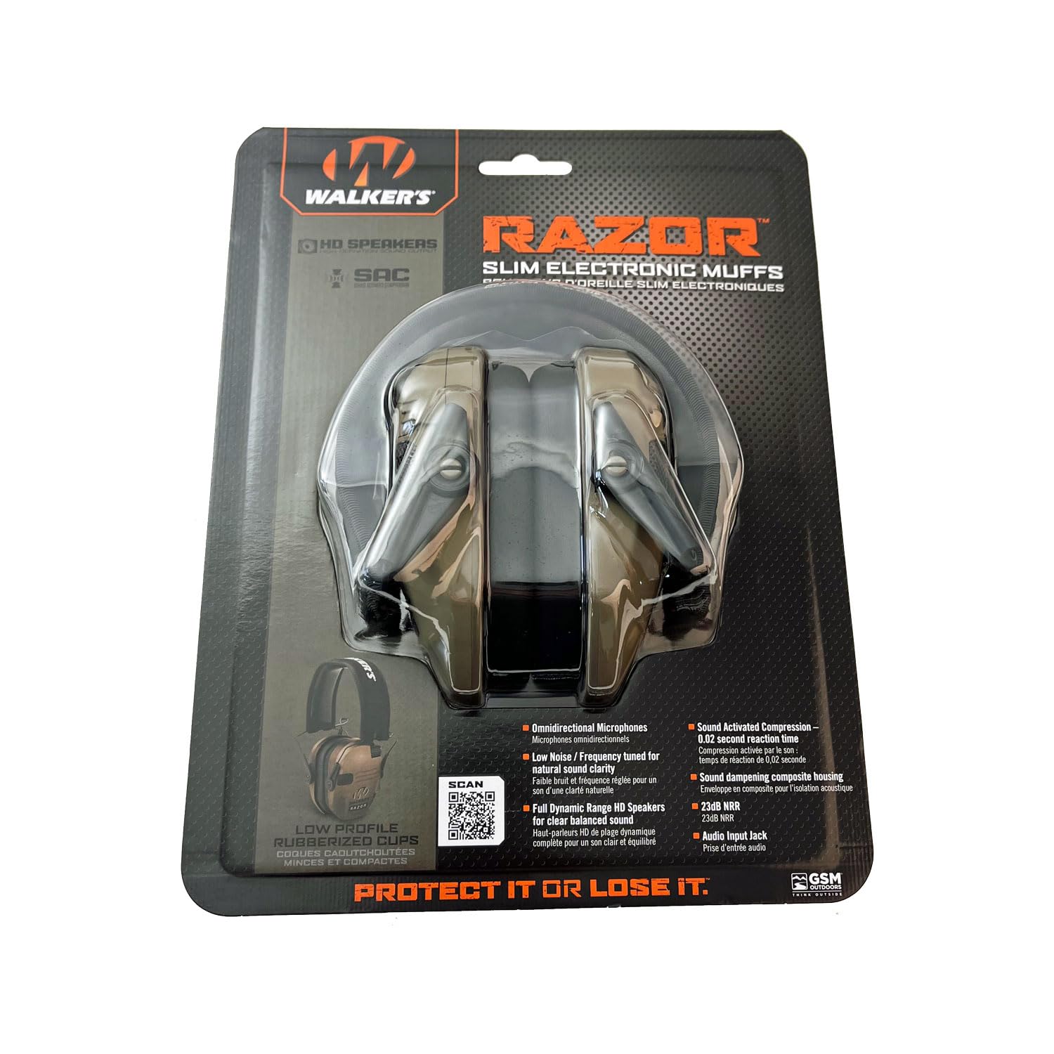 Walker`s - Razor Gehörschutz/Kapselgehörschutz elektrisch, Flat Dark Earth -23DB - ultraflaches, kompaktes Design - schallaktivierte Geräuschunterdrückung