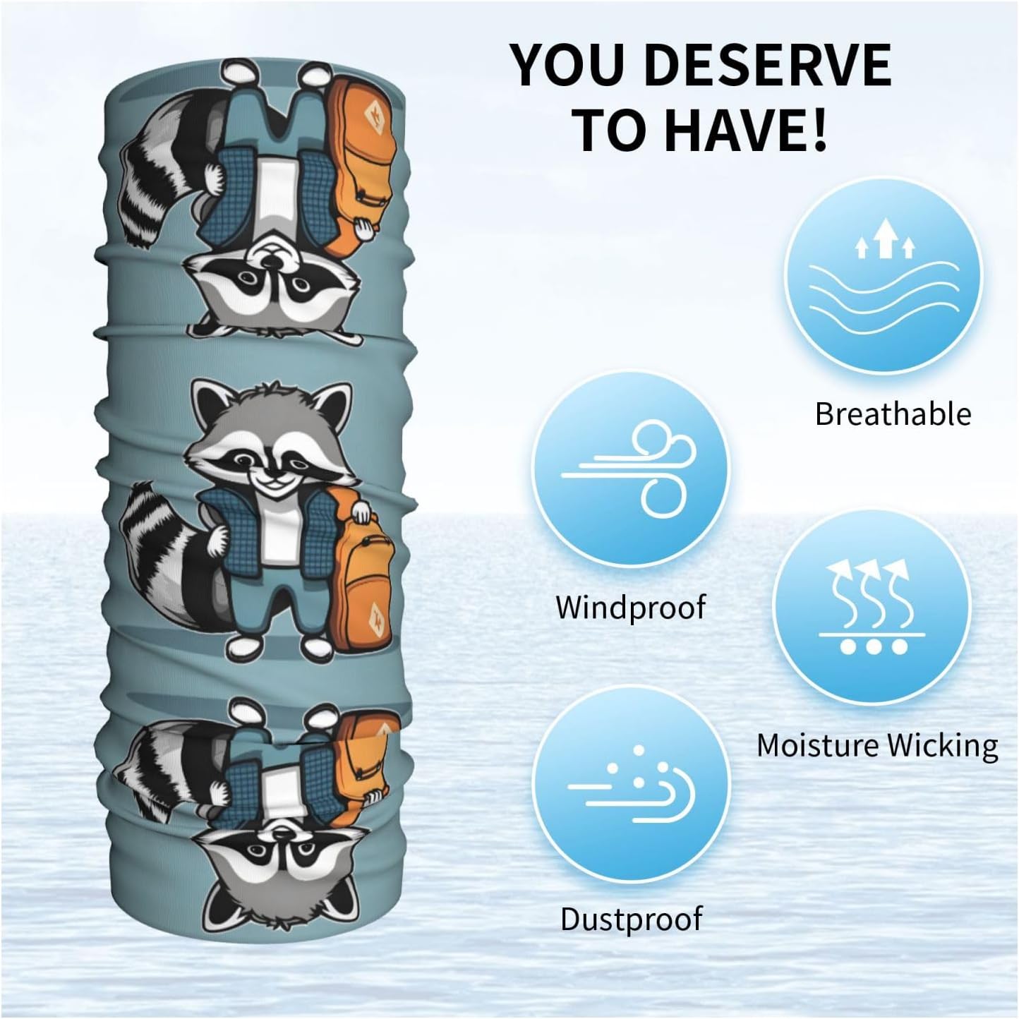 Cartoon cute raccoon Pattern Multifunctional sports headscarf Headband, face mask, wristband