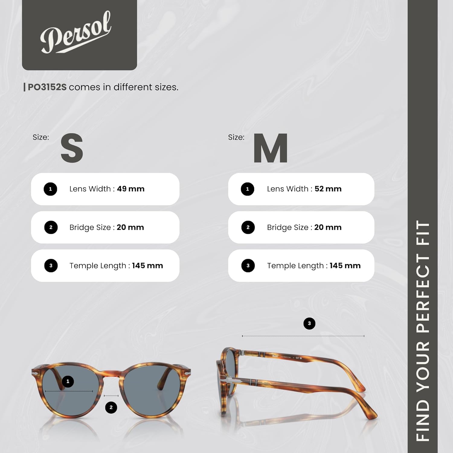 Persol PO3152S Round Sunglasses for Men +BUNDLE with ACCESSORY EYEWEAR KIT Striped Brown and Yellow / Light Blue 52 Millimeters image 4 of 5 B08P5Z15Q2