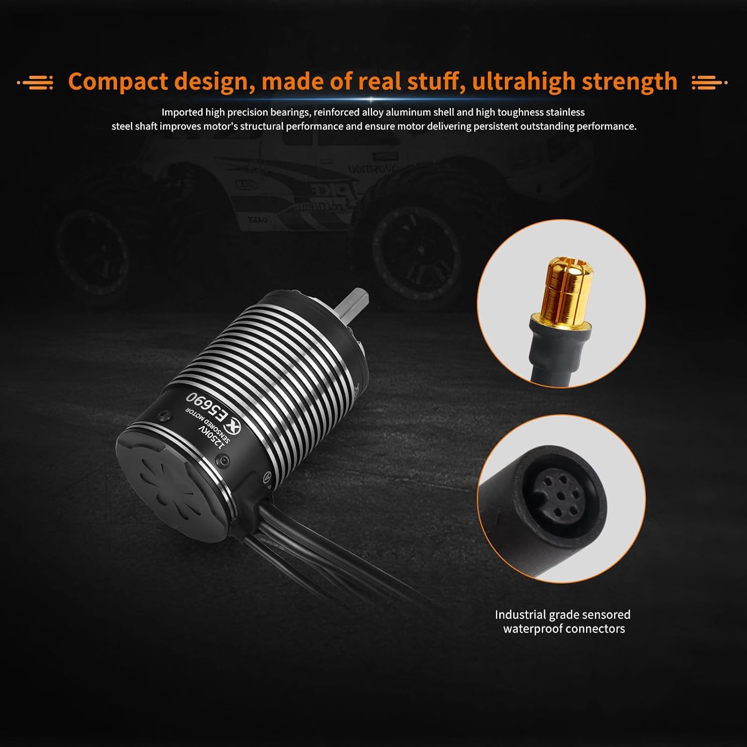 XC E5690 Sensored Brushless Motor for RC Car,3-8S Lipo,1250KV,IP67 Water Proof,Applicable to:1/6 Short Course, Monster, 1/5 Light-Duty Truck