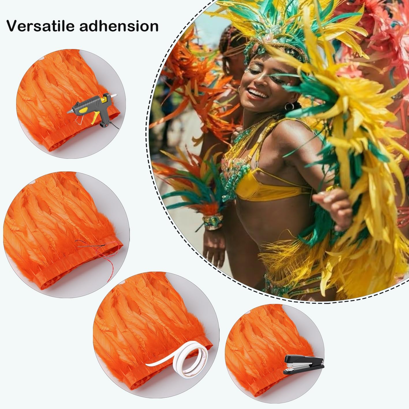 LONDGEN 10-12inch 2Yard Long Rooster Tail Feather Fringe Trim for DIY Sewing Craft,Stage Performance,Themed Party Decor (Orange)