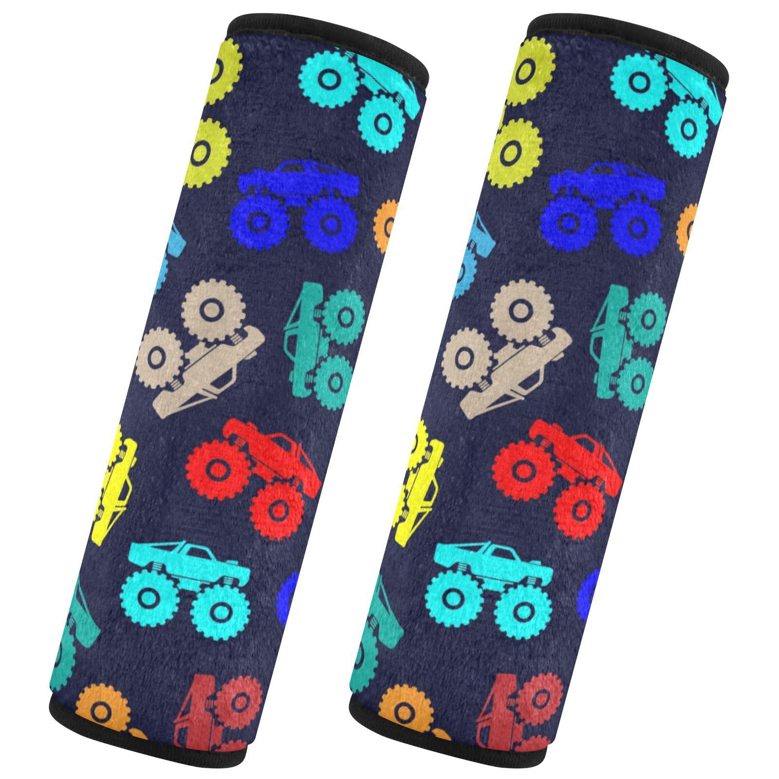 Seat Belt Covers 2 Pack Monster Trucks Car Seat Strap Covers Super Soft Car Seat Neck Cover for Boys Girls Adults Babies M