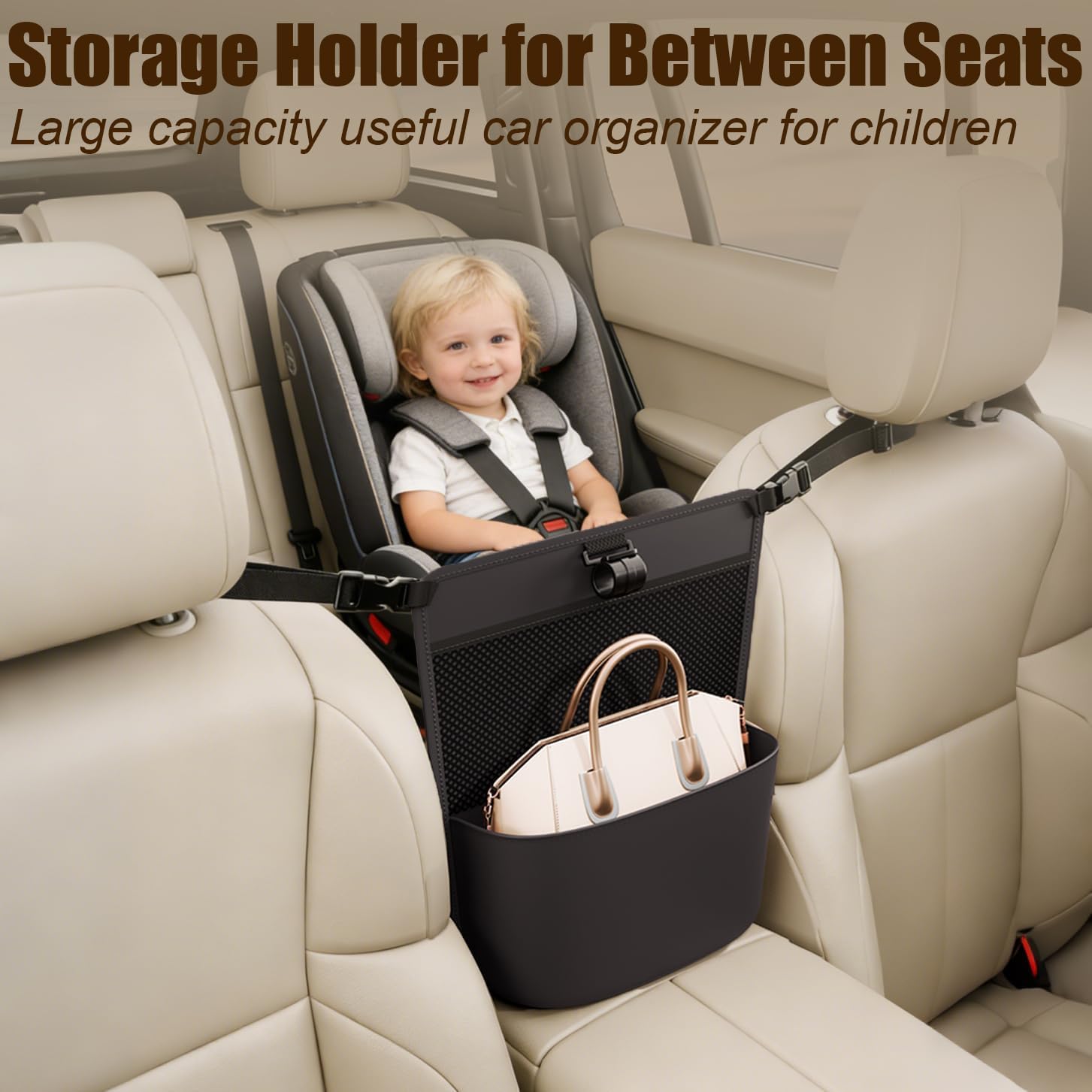 GMQ Car Pocket Handbag Holder,Pu Leather Seat Back Organizers Bag,Purse Holder for Between Seats Multifunctional Car Seat Storage (Black)