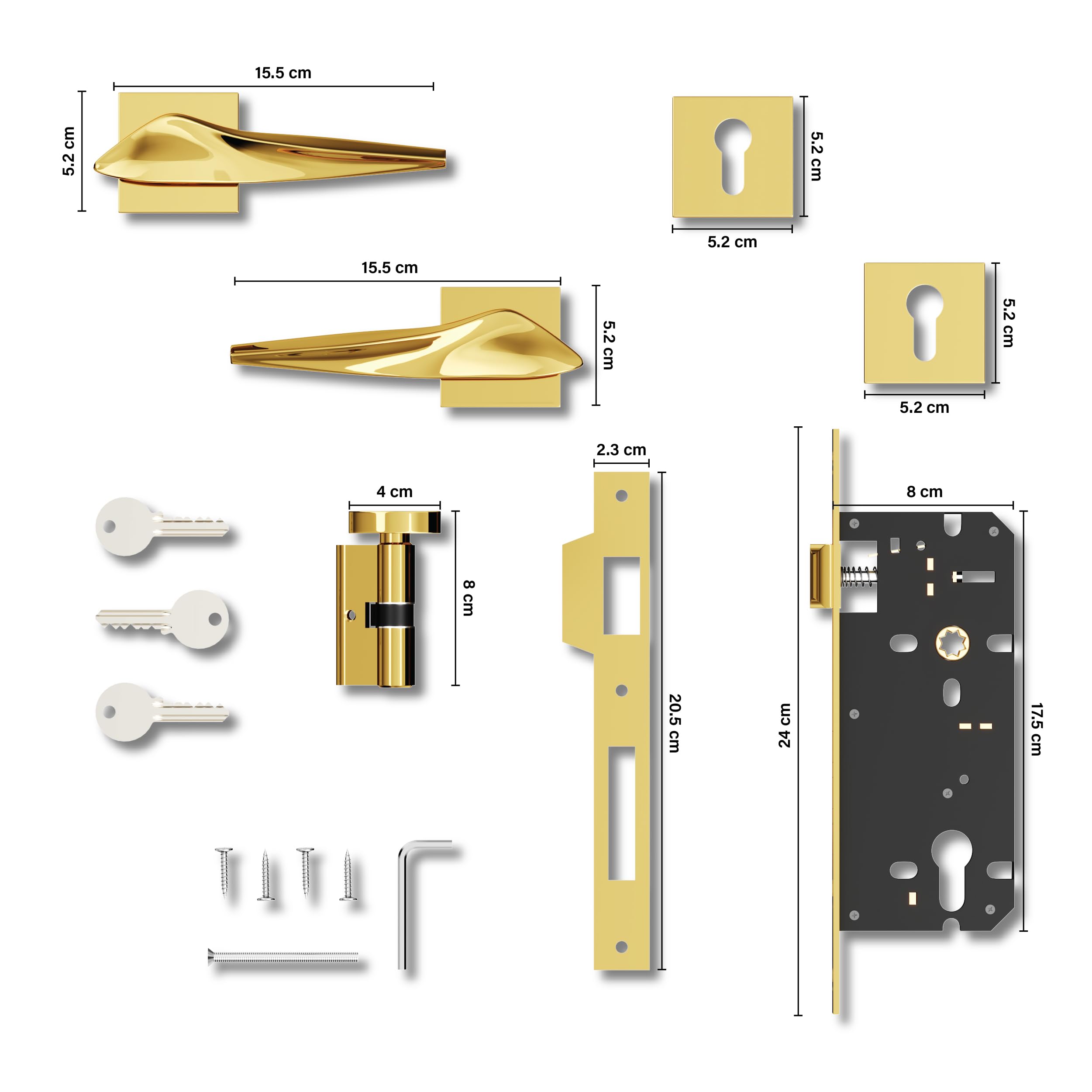 GRIVAN Premium Heavy Duty Door Locks for Main Door, Mortise Door Lock Set with 3 Brass Keys, Bedroom Door Lock, Handle Lock for Home/Office/Hotel (Gold Finish) | 2 Years Warranty — Amazon image 5