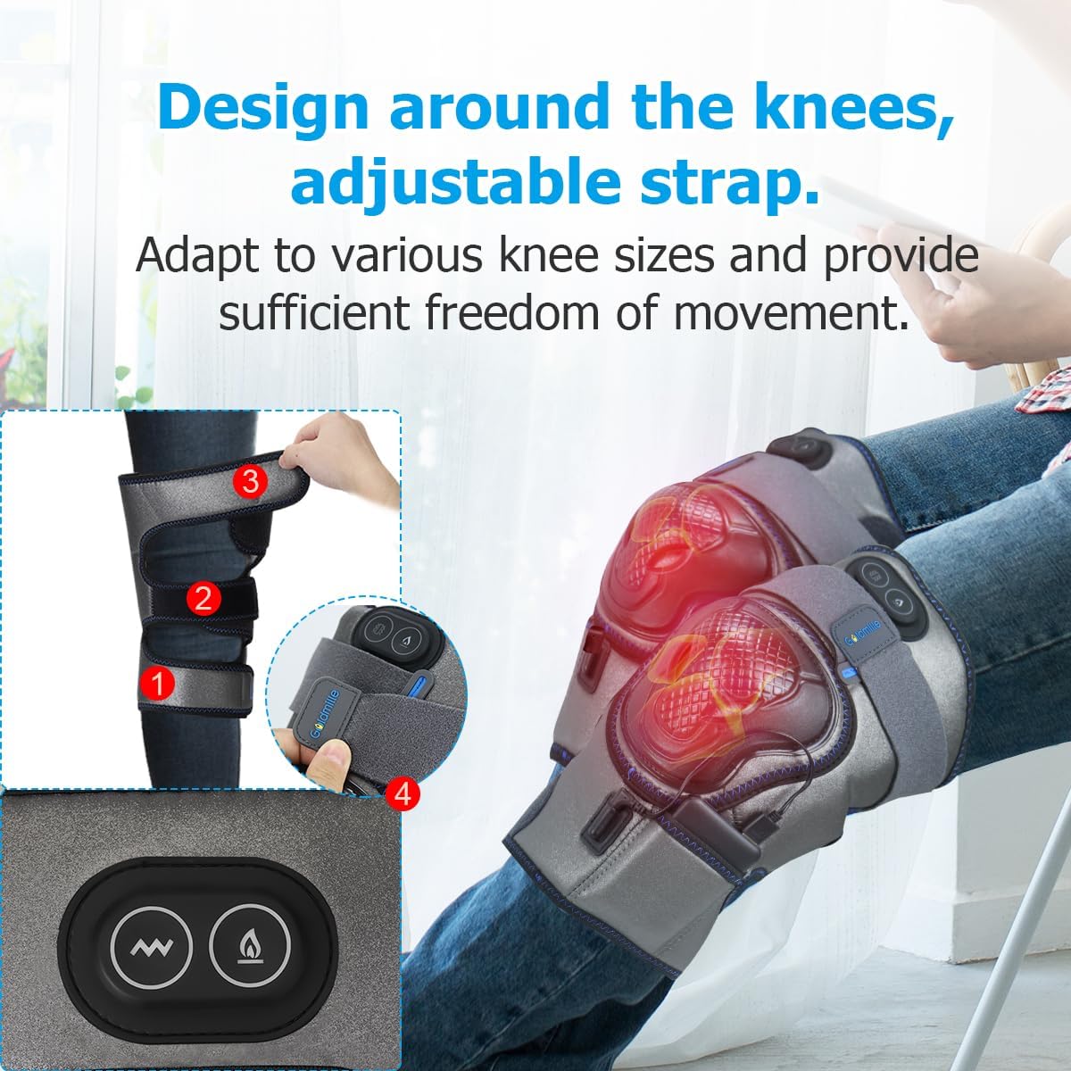 HONGJING Heated Knee Massager Rechargeable - Cordless Knee Massage Brace for Arthritis Joint Pain Relief, 3 Adjustable Vibration Massage & Heat (1 Pair)
