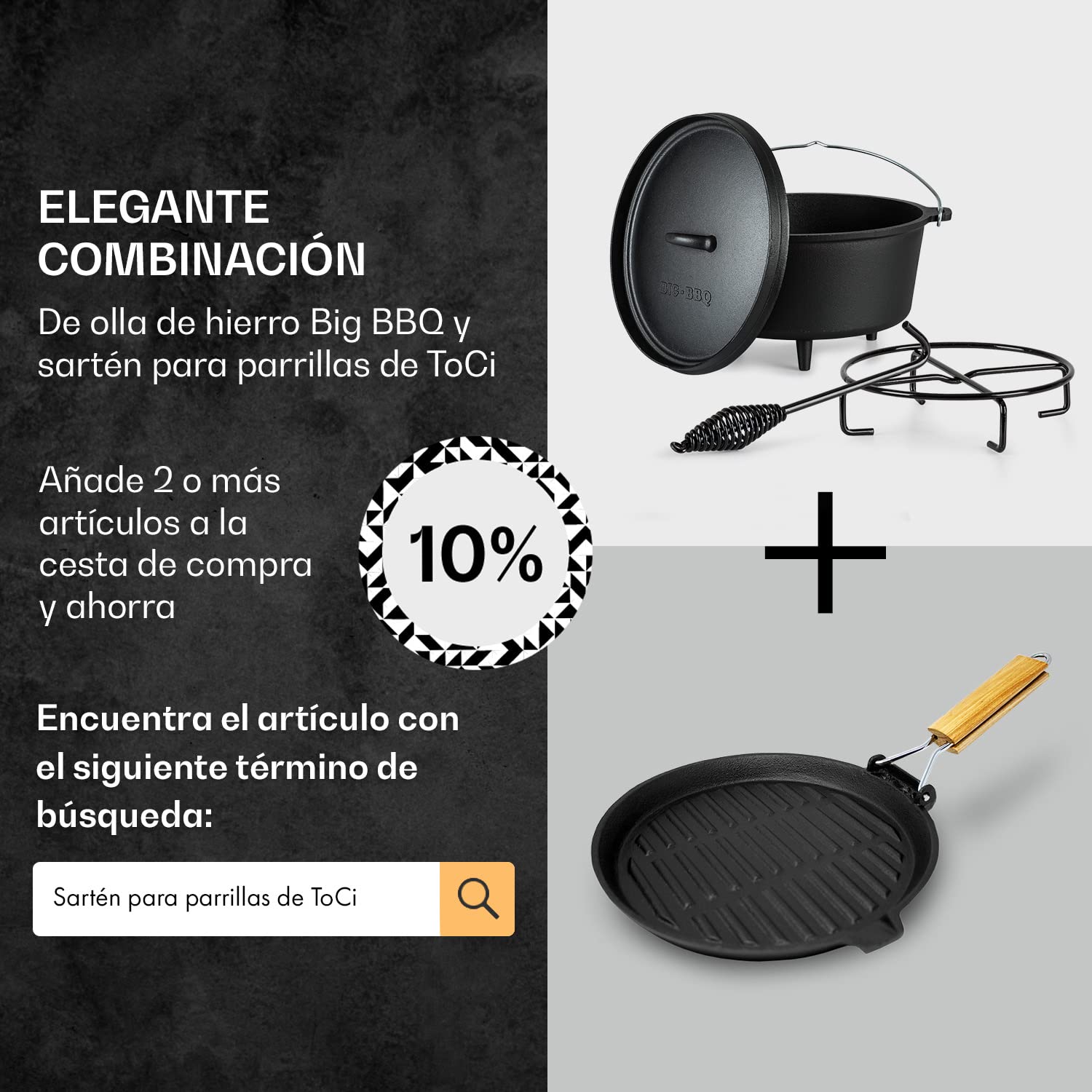 ToCi Horno Holandés de Hierro con Tapa, Olla Hierro Fundido con Capacidad de 7,2 l., Cazuela con Tapa para Horno a Prueba de Goteo, Uso Sartén para Cocina en Camping y BBQ para Brasas y Parrilla