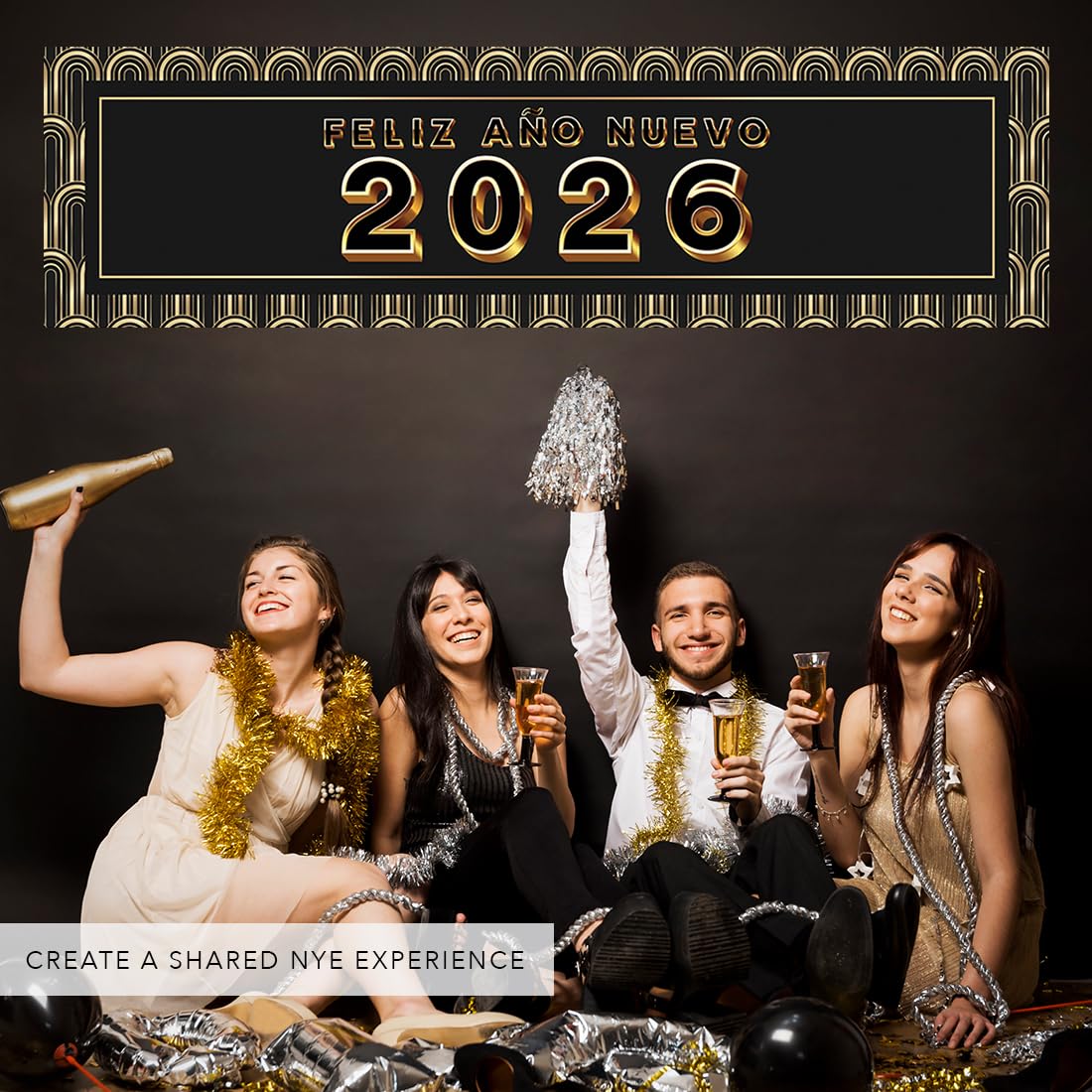 Feliz Ano Nuevo 2026 Banner, Spanish Happy New Years 2026 Decor, New Years Eve Party Supplies 2026, 2026 New Year Decorations, Glitter New Years Eve Party Decorations, Pre-strung - View #7