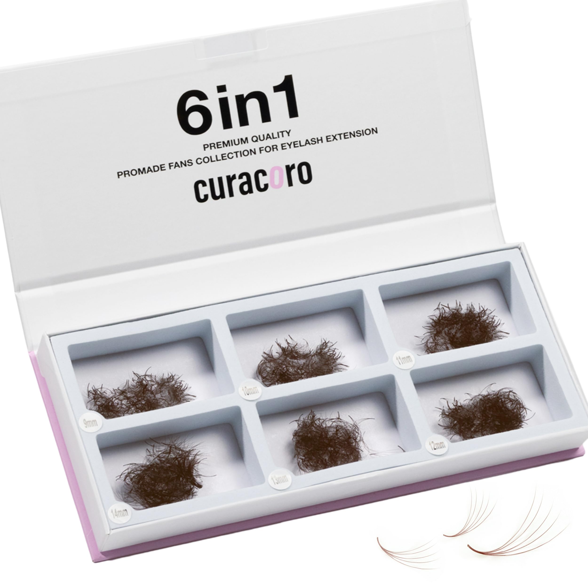 Curacoro Colored Promade Mix 1500 Fans | 5D Handmade Volume Eyelashes | CC Curl | 9-14mm Mixed Length | Long Lasting | Easy Application (Dark Brown,