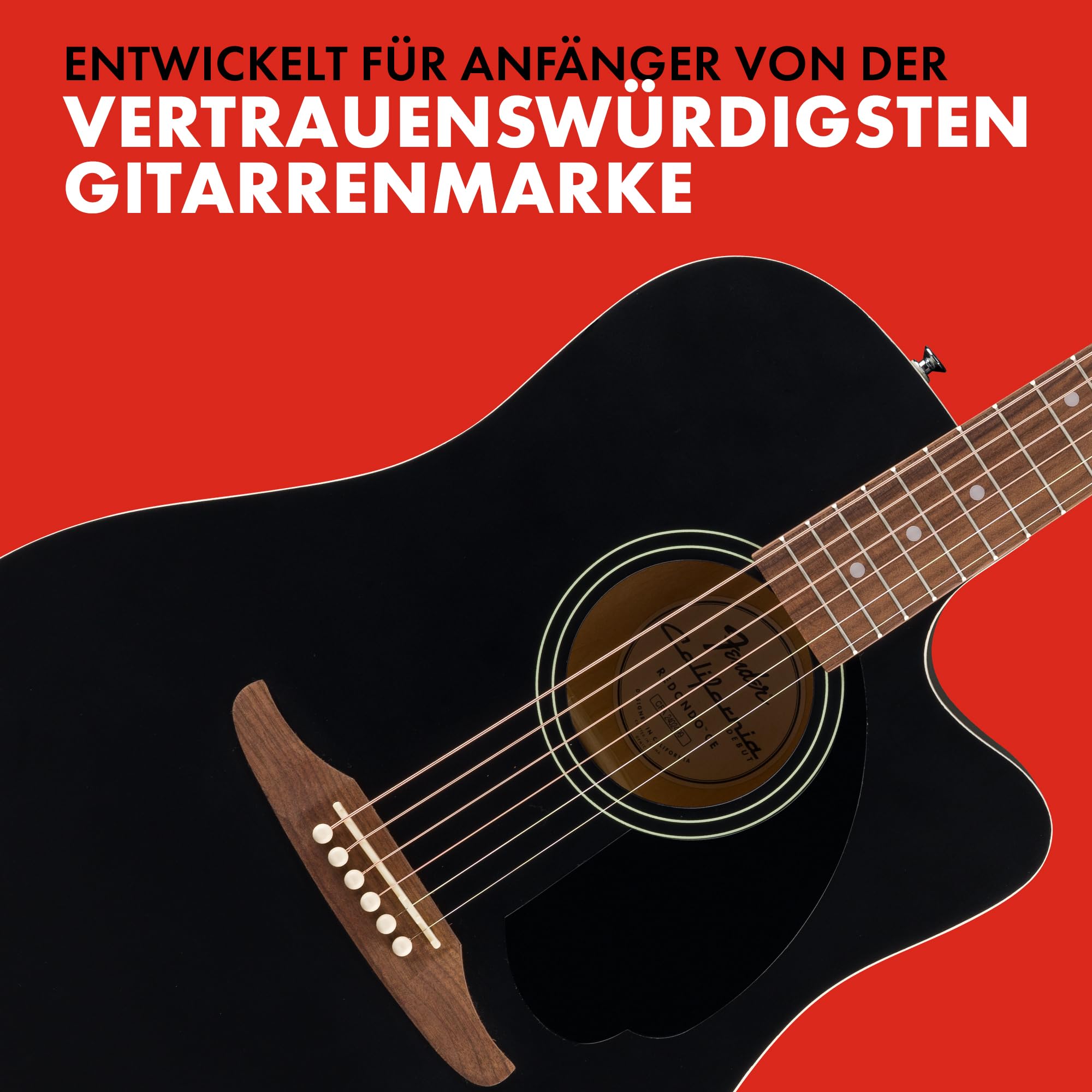 Fender California Debut Redondo Dreadnought CE-Akustikgitarre mit Cutaway, Fichtendecke, schwarz