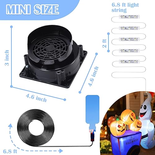 Miniatura 4 de Soplador inflable de repuesto de 12 V 1.2 A, motor de ventilador de repuesto con 3 cuerdas de luz LED para Halloween, disfraz inflable de Navidad,