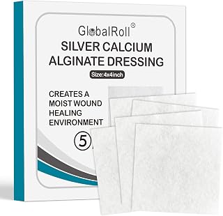 Silver Calcium Alginate Wound Dressing Pads, 4" x 4" Non Stick Gauze 5Packs Individual Wrapped Silver Dressings Highly Absorbent Sterile Bandage Pads for Wound Care