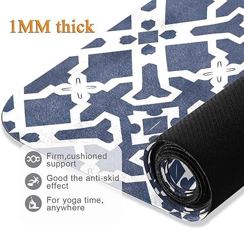 Miniatura 4 de Tapete de yoga con patrón de cuadros oscuros con bolsa incluida, tapete de entrenamiento antideslizante, tapete de yoga de goma de gamuza plegable