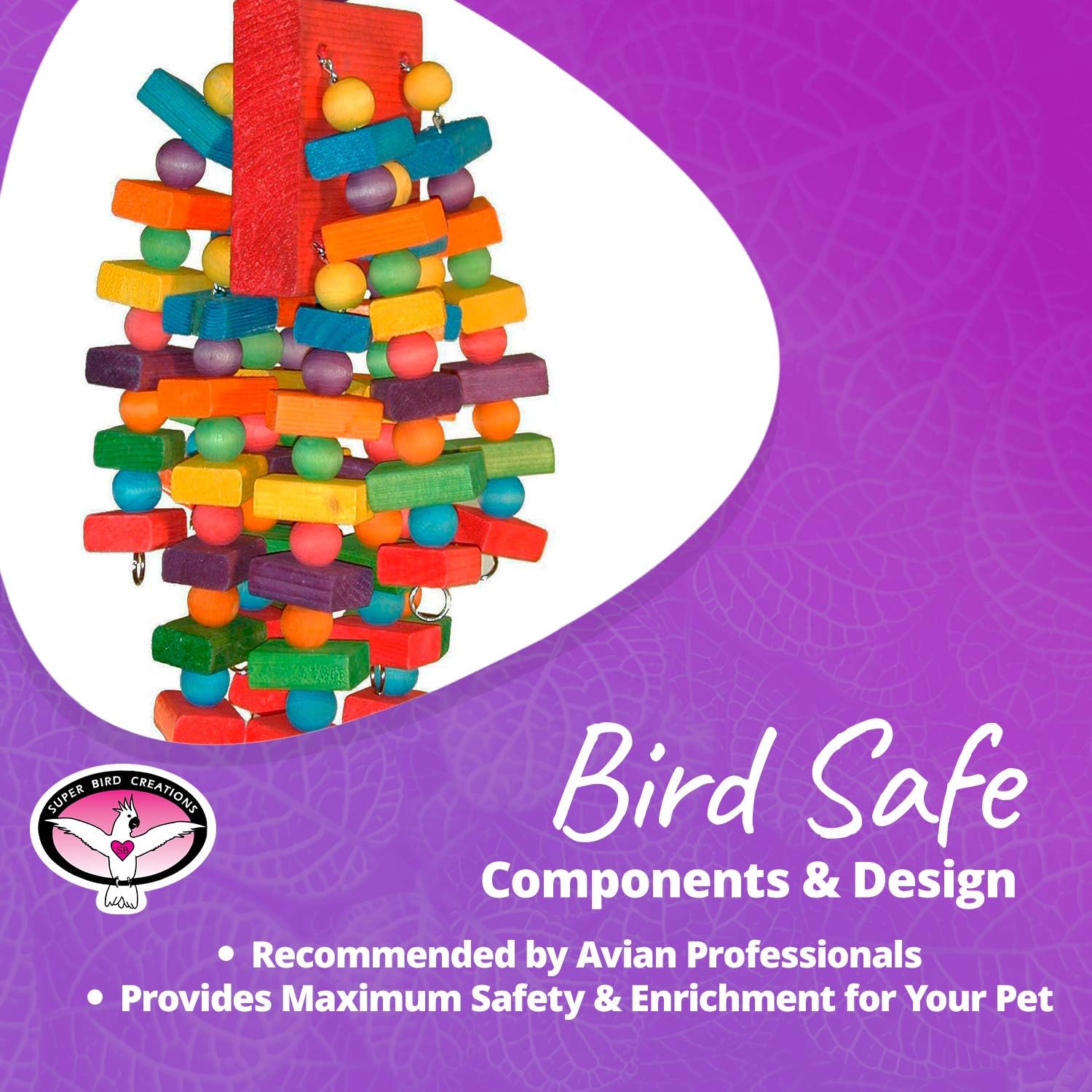 Super Bird Creations - SB439 Beakasaurus Bird Toy - Vibrant Bird Toy for Macaws, Parrots, Eclectus & African Greys with Chewable Elements - Perfect Toy for Beak Health - Large to XL Bird Size