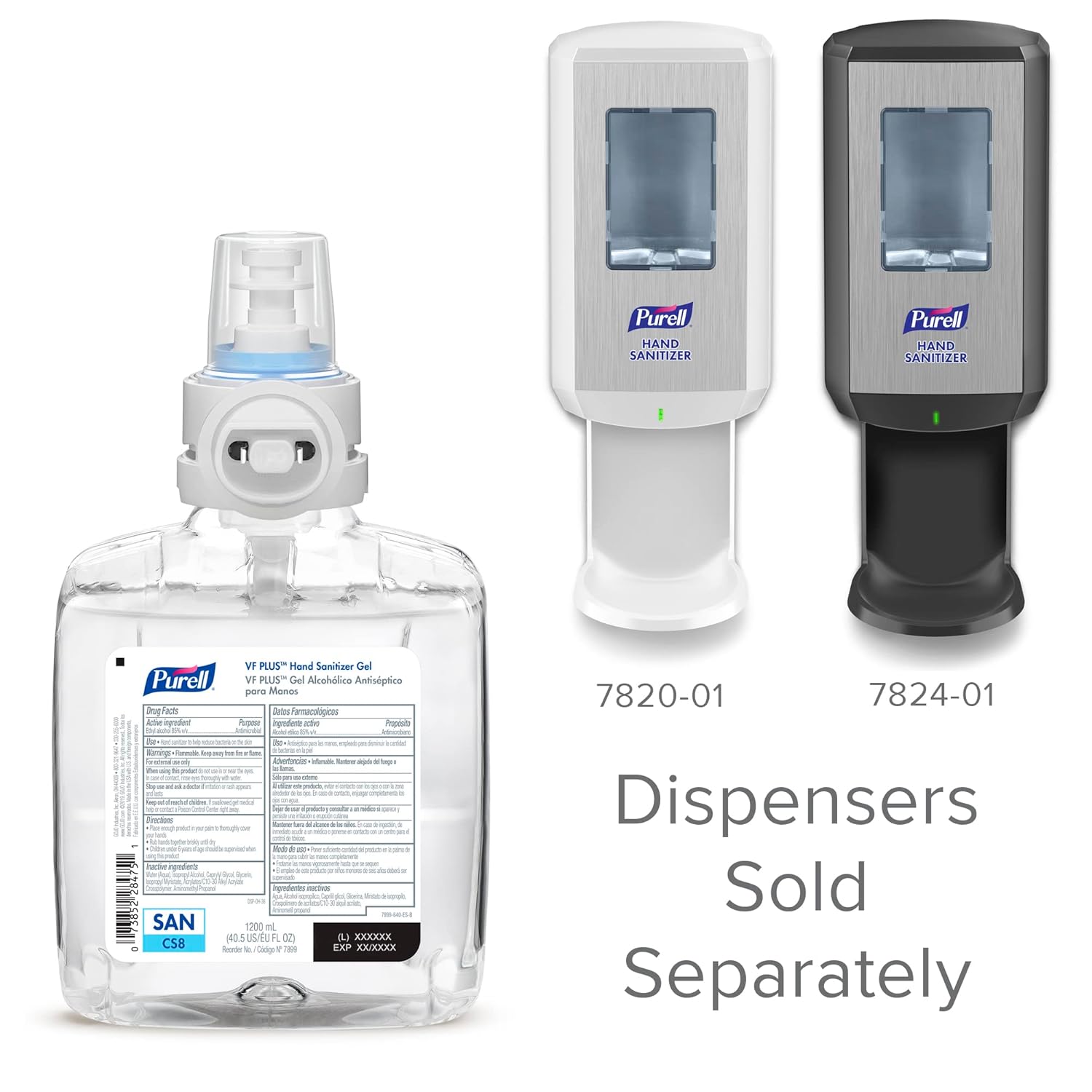 PURELL VF PLUS Hand Sanitizer Gel, Fragrance Free, 1200 mL Refill for PURELL CS8 Automatic Hand Sanitizer Dispenser (Pack of 2) – 7899-02