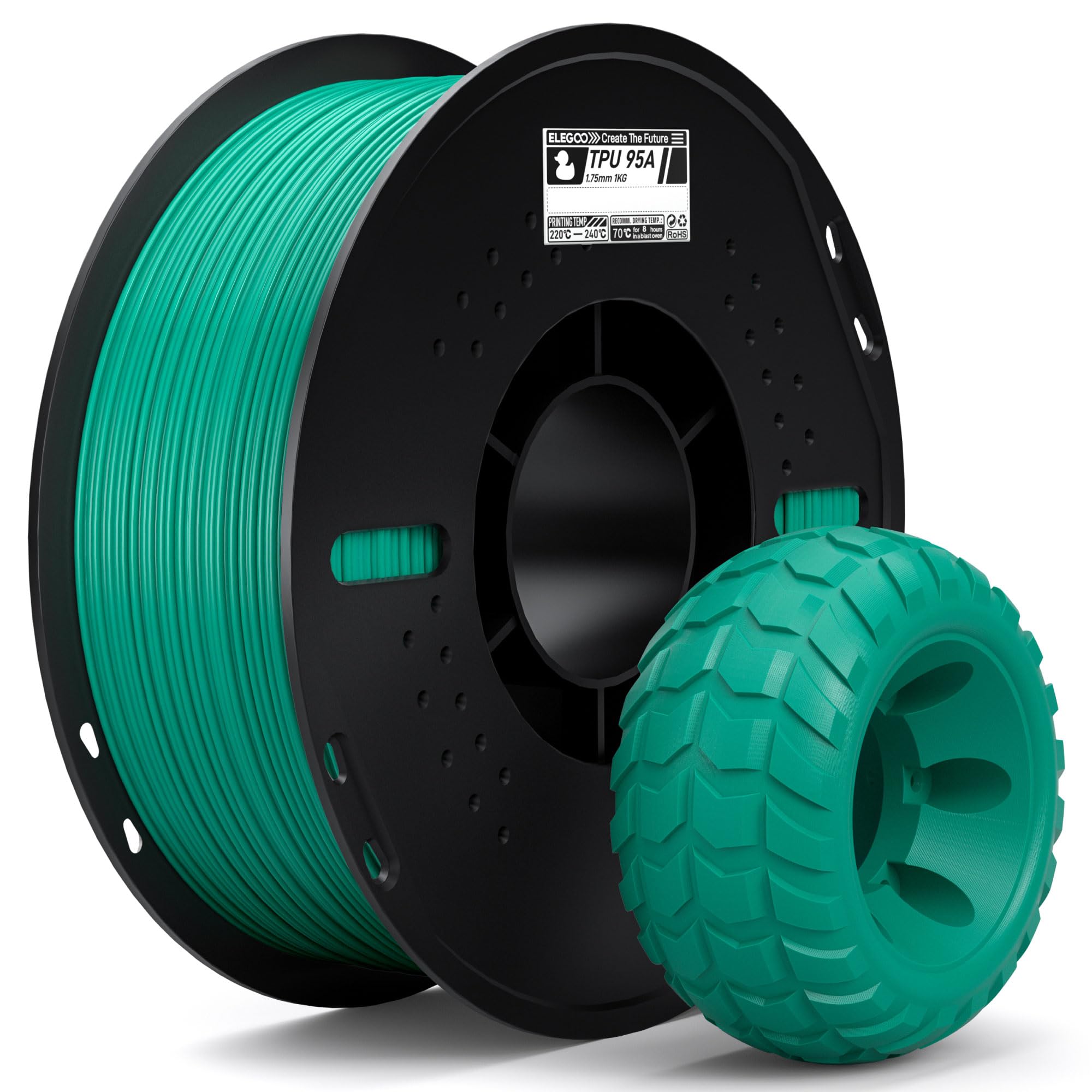 ELEGOO TPU 95A Filamento per Stampanti 3D 1,75 mm Verde 1KG, TPU Filamento Flessibile Morbido per Stampa 3D, Bobina da 1kg Compatibile con la Maggior Parte delle Stampanti 3D FDM
