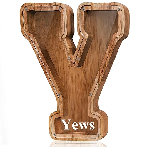 Vista 27 de Customized Name Large Wooden Piggy Bank for Boys Girls Alphabets Letter A-Z Coins Bills Money Change Bank Box Initial on Clear Cover