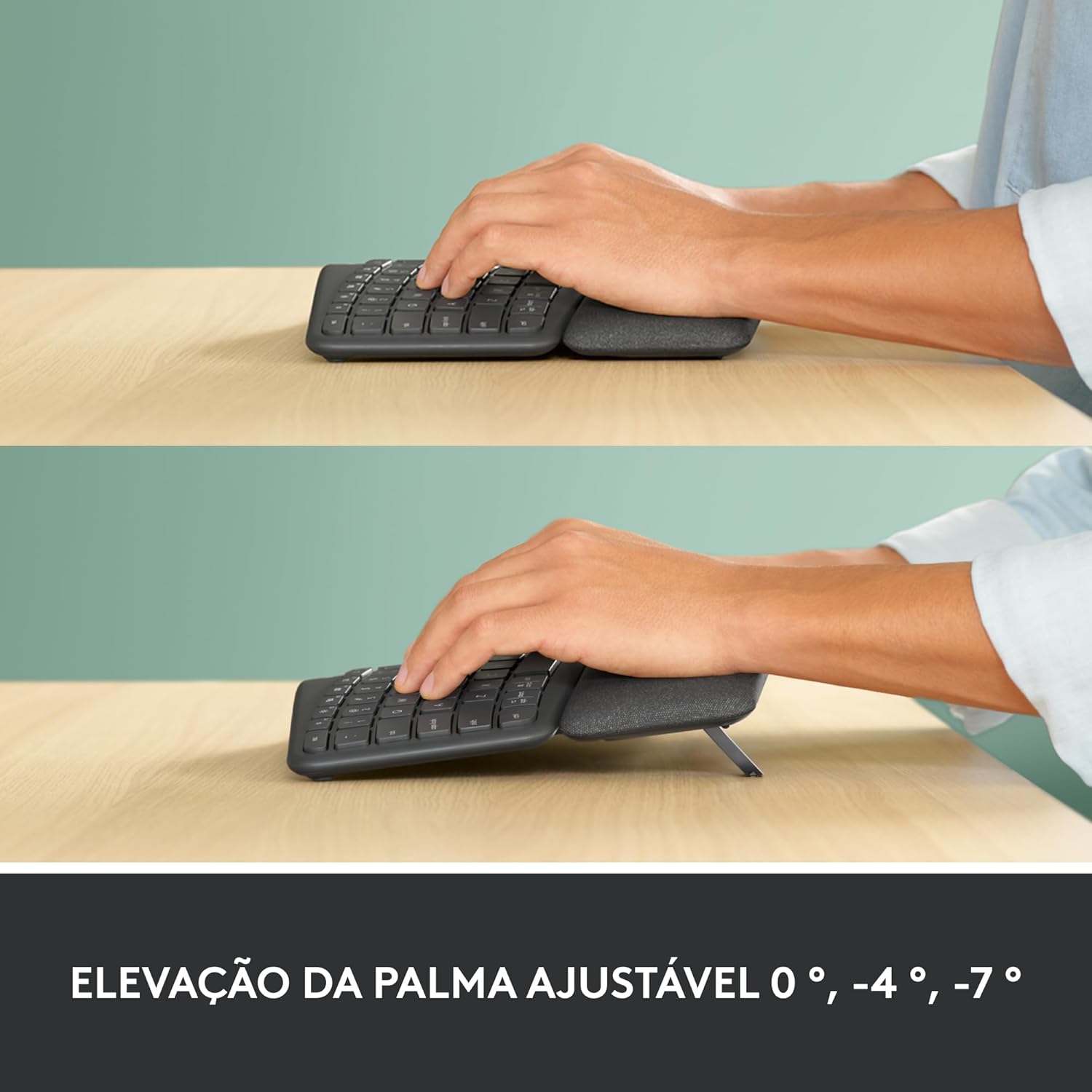 Teclado sem fio Logitech ERGO K860 com Layout de Teclado Dividido, Suporte para Descanso de Pulso, Tecido Resistente a Manchas, Conexão Bluetooth e USB - Compatível com Windows e Mac.