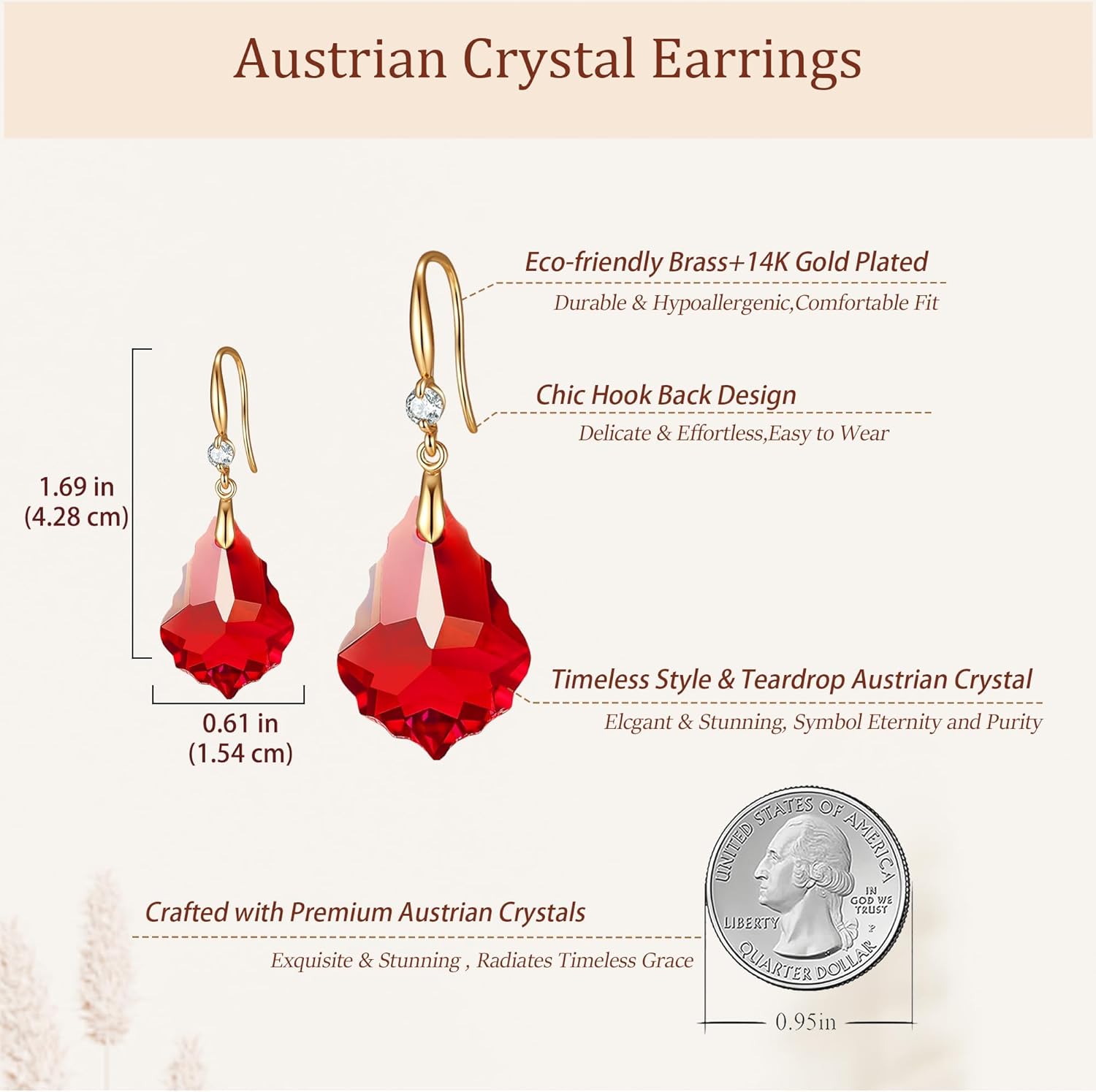 Trendy Austrian Crystal Baroque Drop Dangle Earrings for Women 14K Gold Plated Hook Earring Hypoallergenic Jewelry Gifts for Women - Image 4